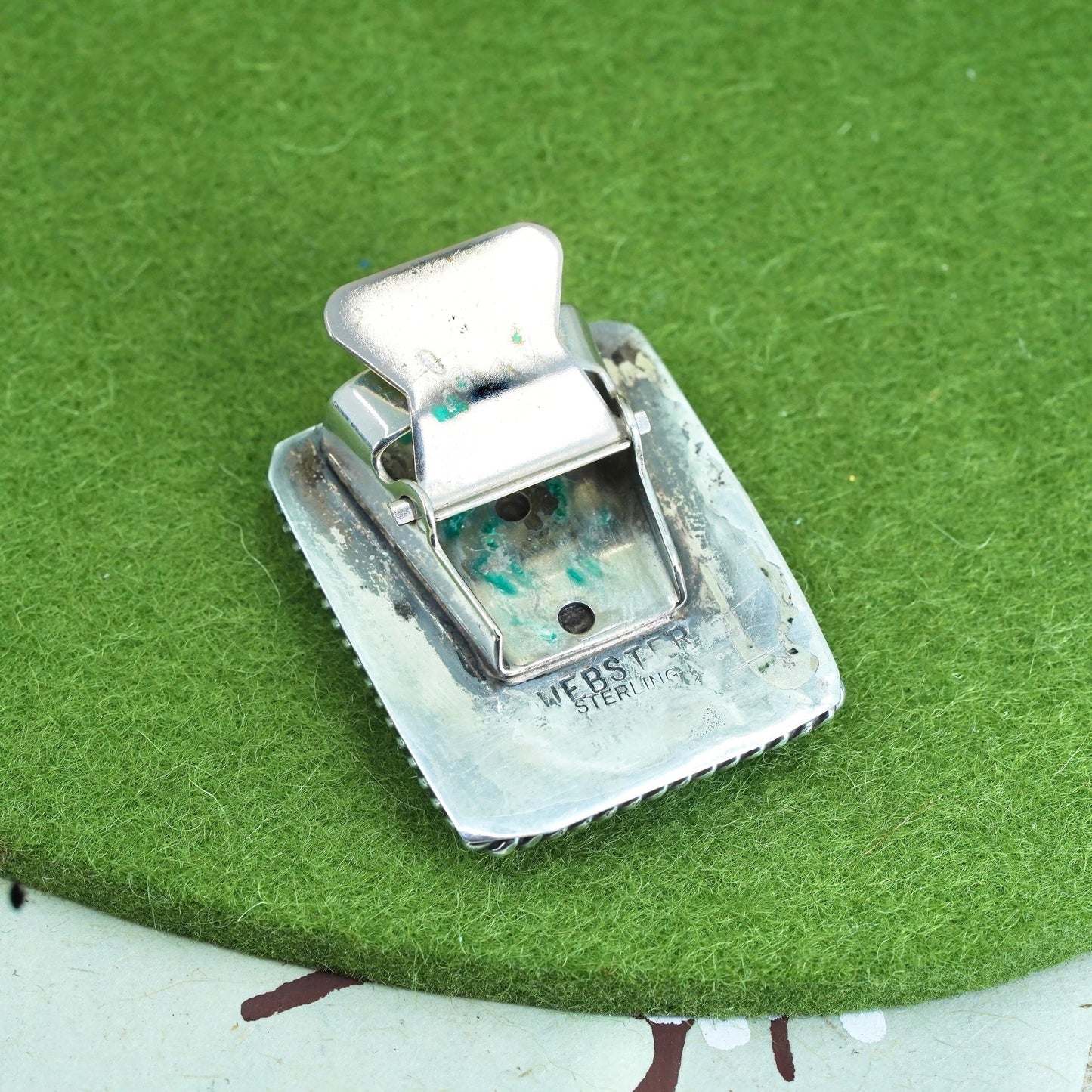 Native American Webster sterling silver 925 belt buckle spiderwebbed turquoise