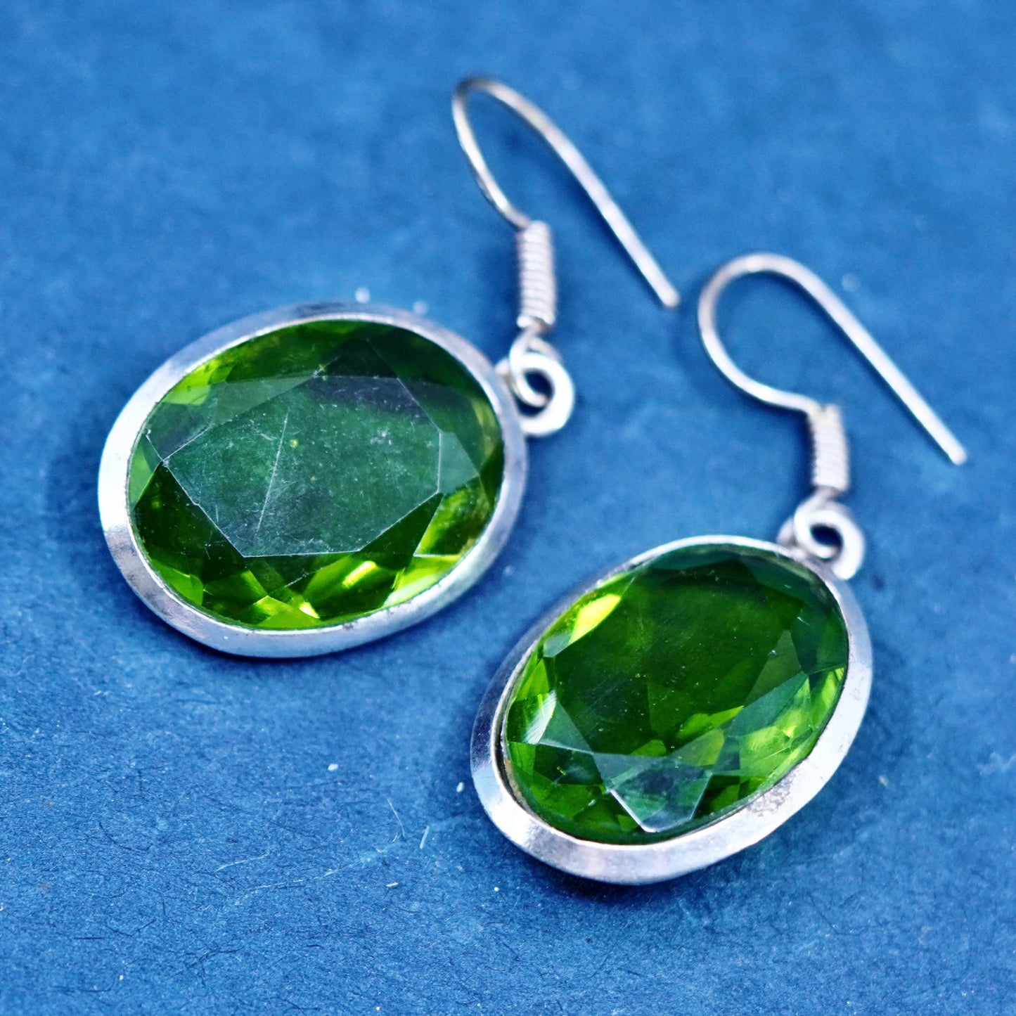 Vintage sterling silver handmade earrings, 925 oval peridot