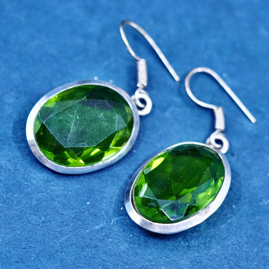 Vintage sterling silver handmade earrings, 925 oval peridot