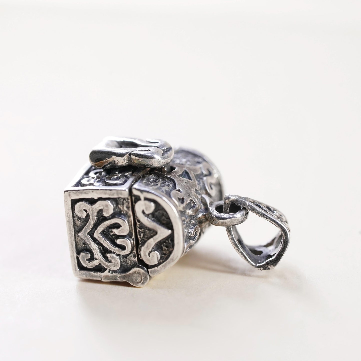 vintage Sterling silver handmade prayer box pendant, 925 prayer locket charm