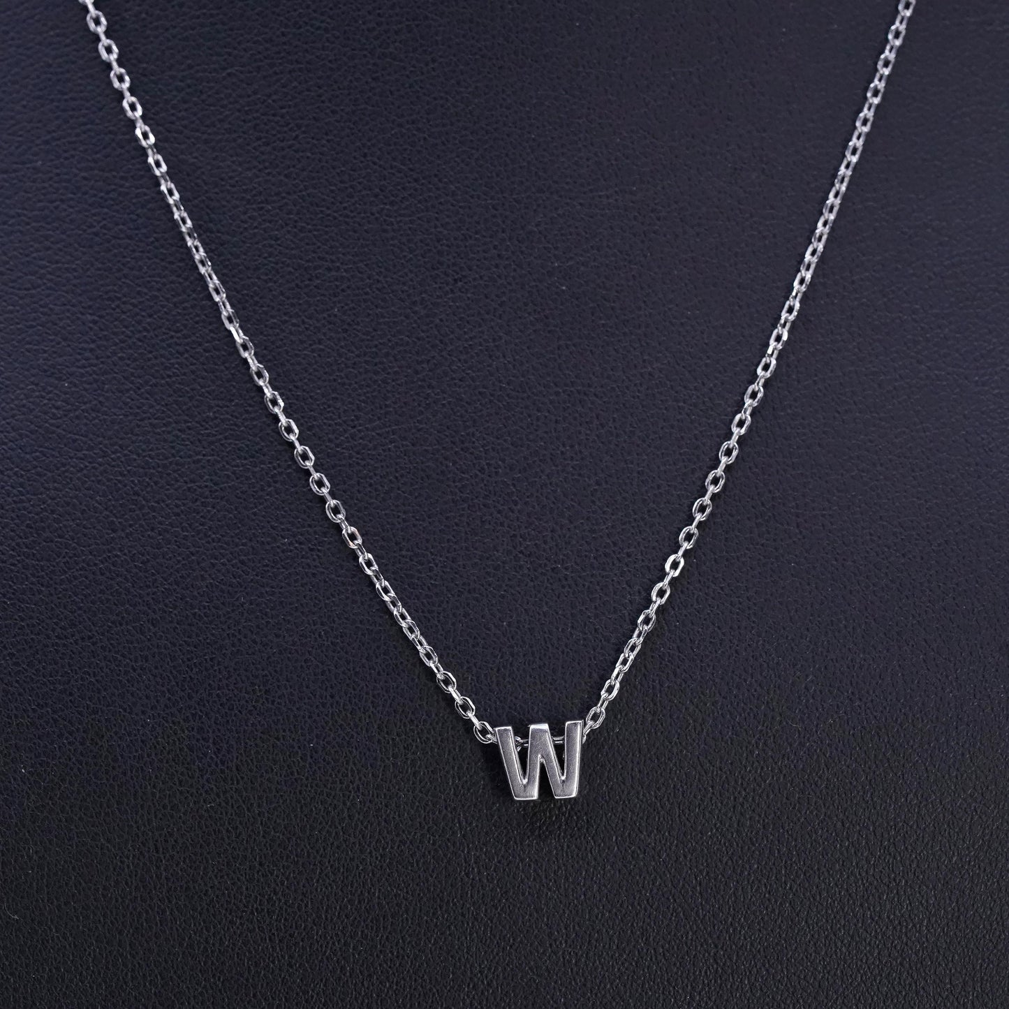 16+2" Sterling silver necklace, 925 flatten circle chain with letter M pendant