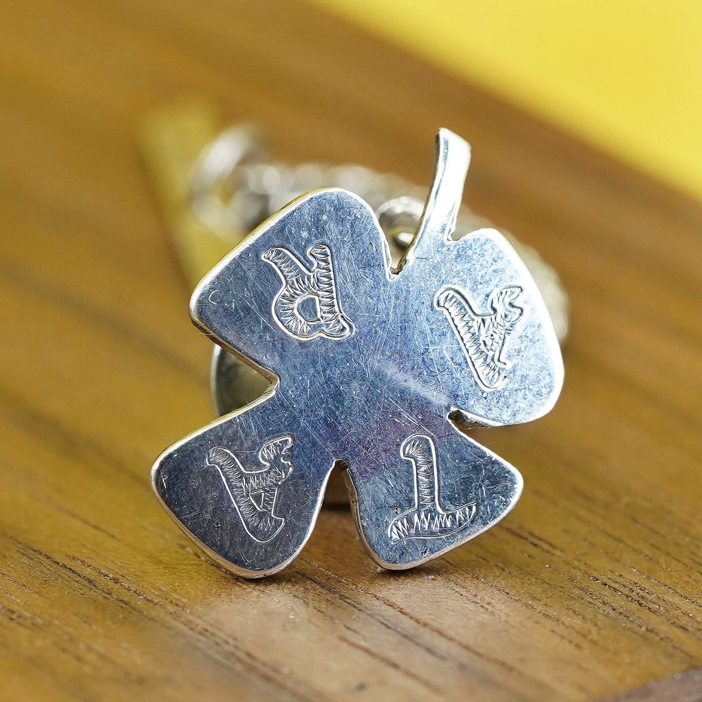 Vintage sterling 925 silver four leaves lucky clover pin with TAAR engraved