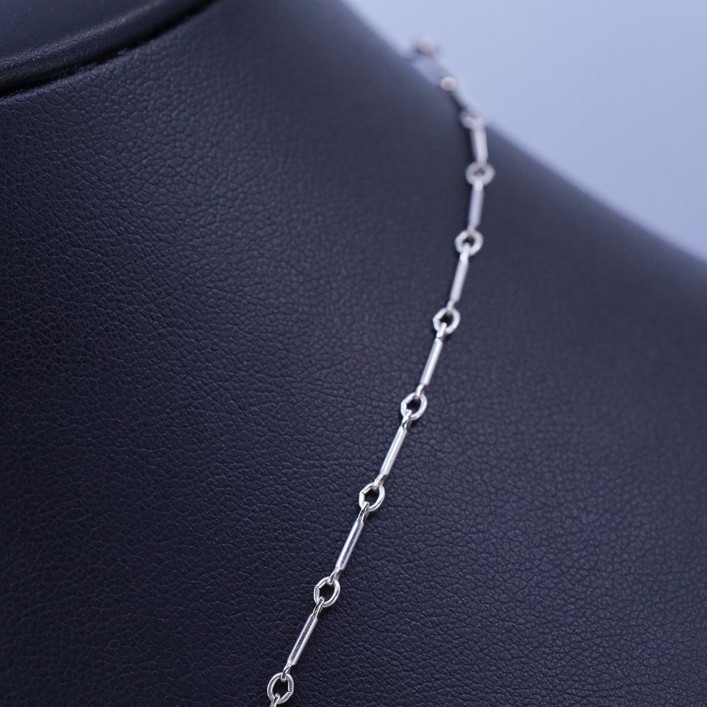 16”, Vintage Sterling 925 silver handmade bar chain necklace hematite pendant