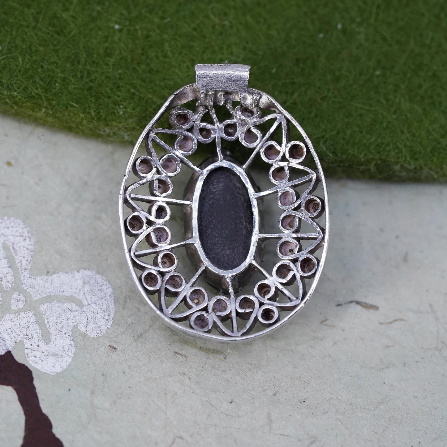 vintage handmade sterling 925 silver pendant oval black star sapphire beads