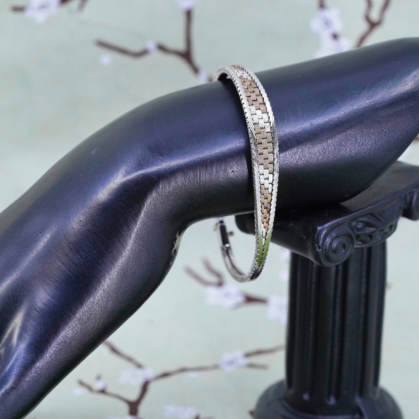7", Vintage Italian two tone sterling 925 silver Riccio chain bracelet