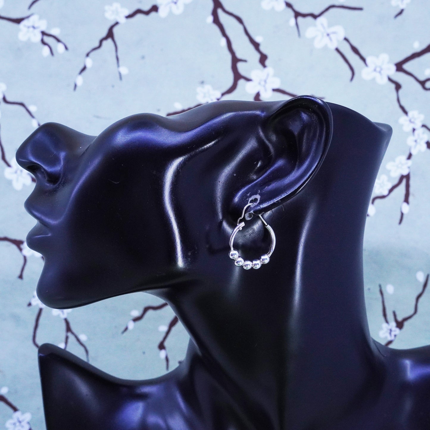 0.5”, Vintage sterling 925 silver loop handmade earrings, bead hoops