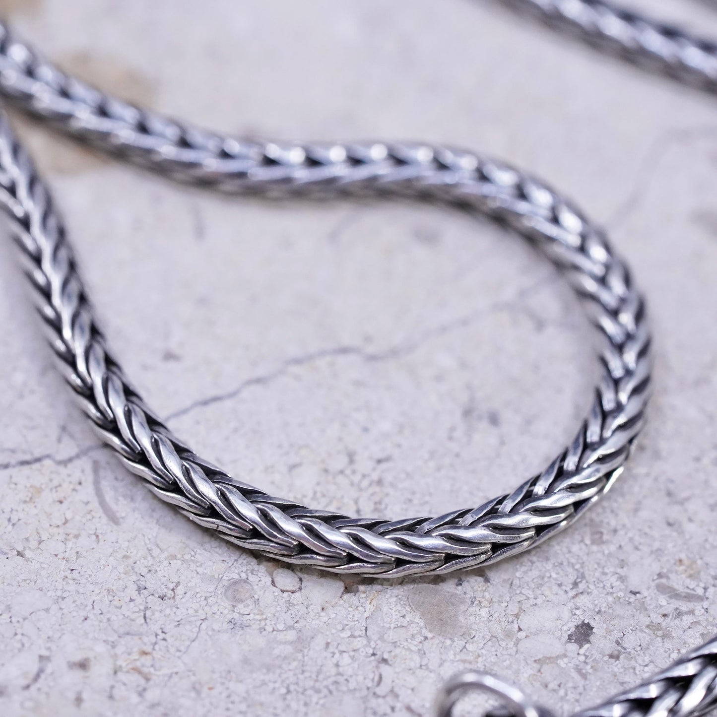 18" 3mm, vintage bold Sterling silver necklace, solid 925 silver wheat chain