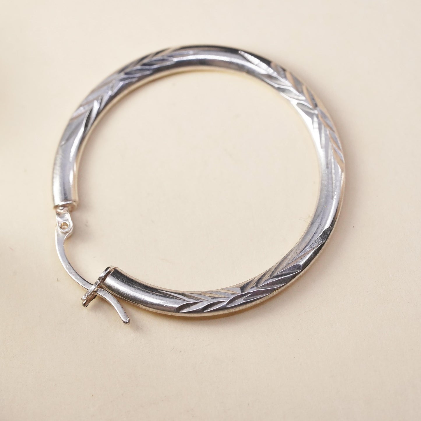 1.5", Vintage sterling 925 silver loop single earring, textured primitive hoop