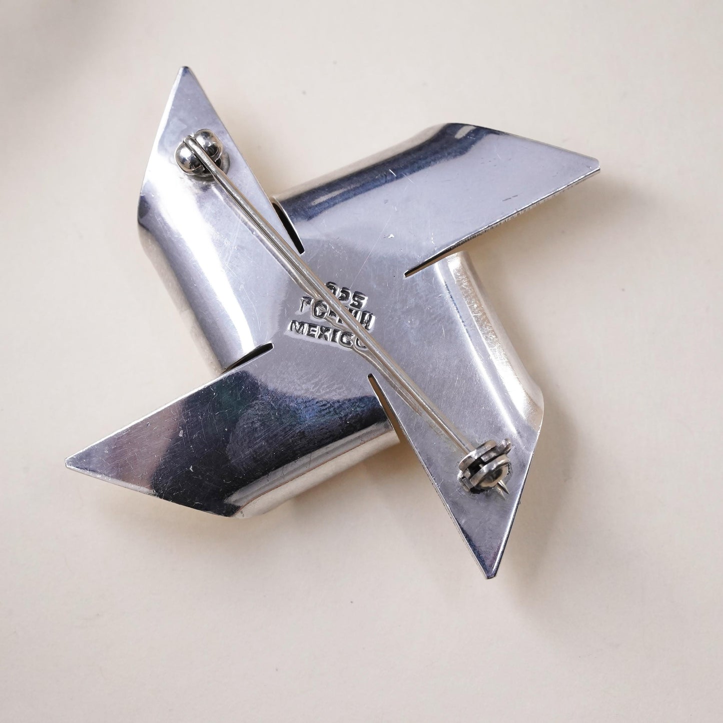 Vintage sterling silver handmade brooch, 925 silver pinwheel, minimalist