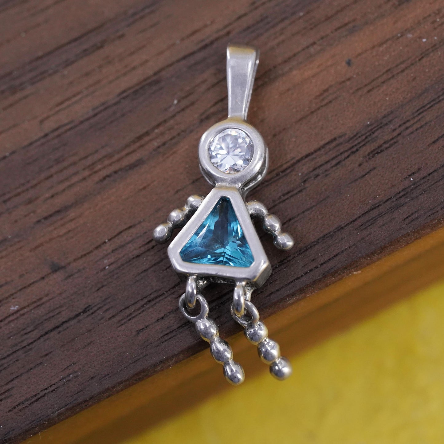 Vintage Sterling silver pendant, 925 birthstone baby girl charm, blue topaz