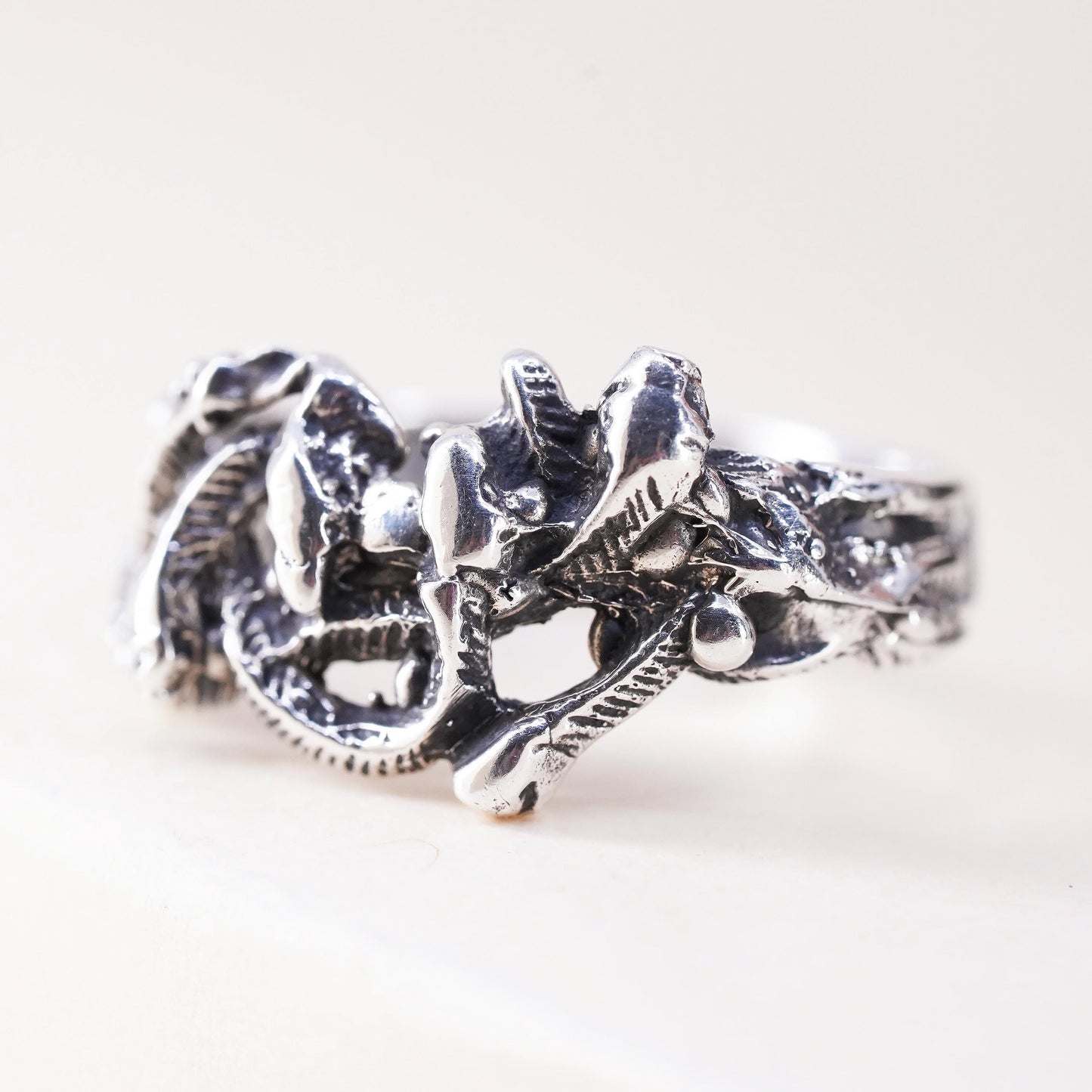 Size 5, vintage Sterling silver handmade ring, 925 snake band