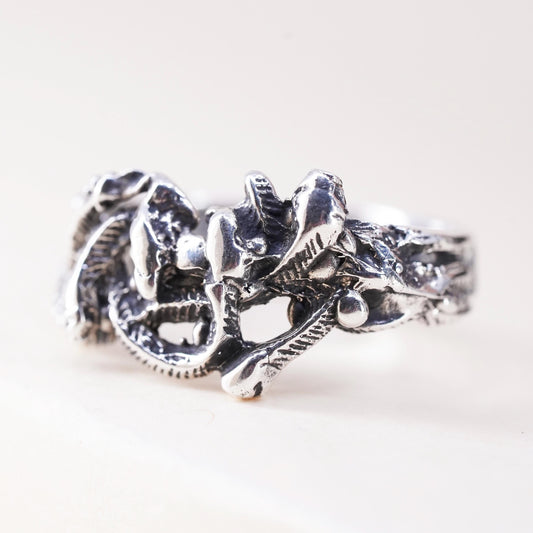 Size 5, vintage Sterling silver handmade ring, 925 snake band