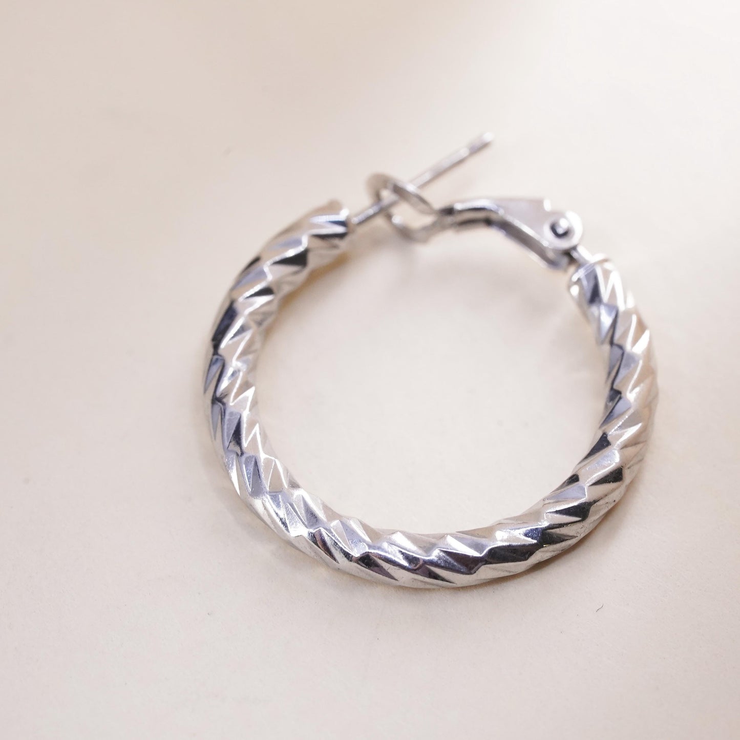 1", Vintage sterling silver loop single earring, textured primitive hoop