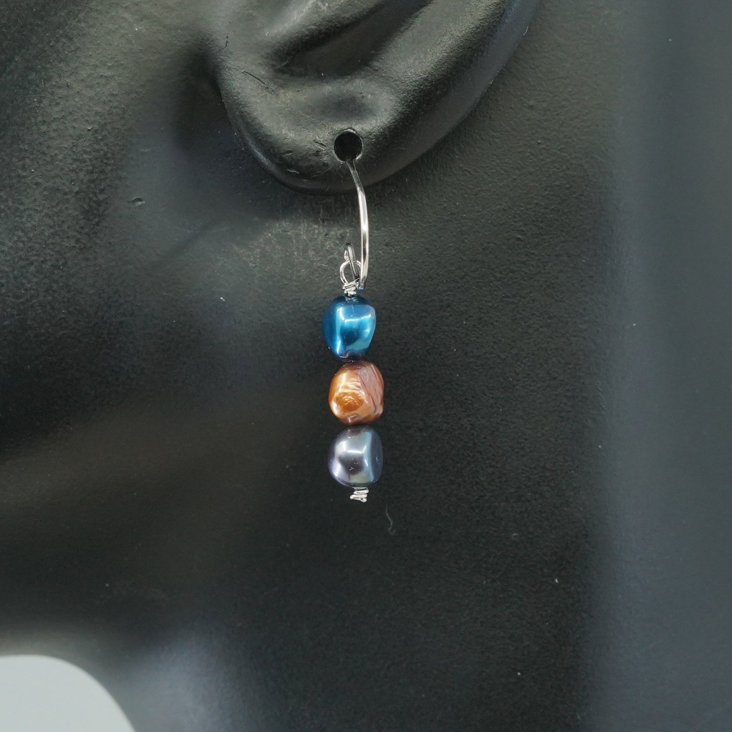 VTG Sterling 925 silver handmade earrings, genuine pearl beads dangle