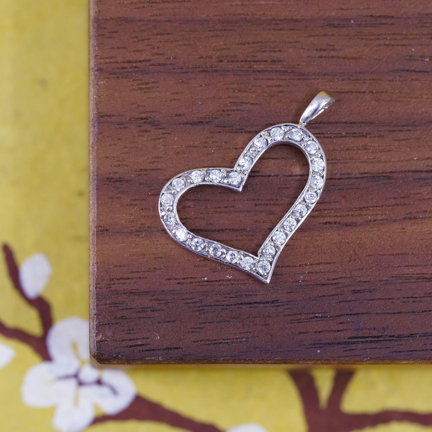 Vintage Sterling 925 silver handmade heart pendant with cz