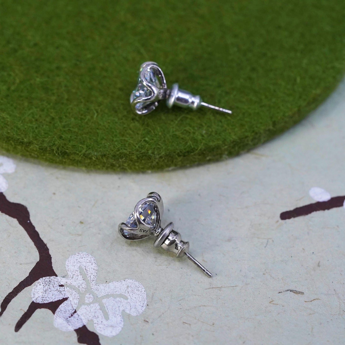 8mm, Vintage sterling silver cz studs, fashion minimalist 925 earrings