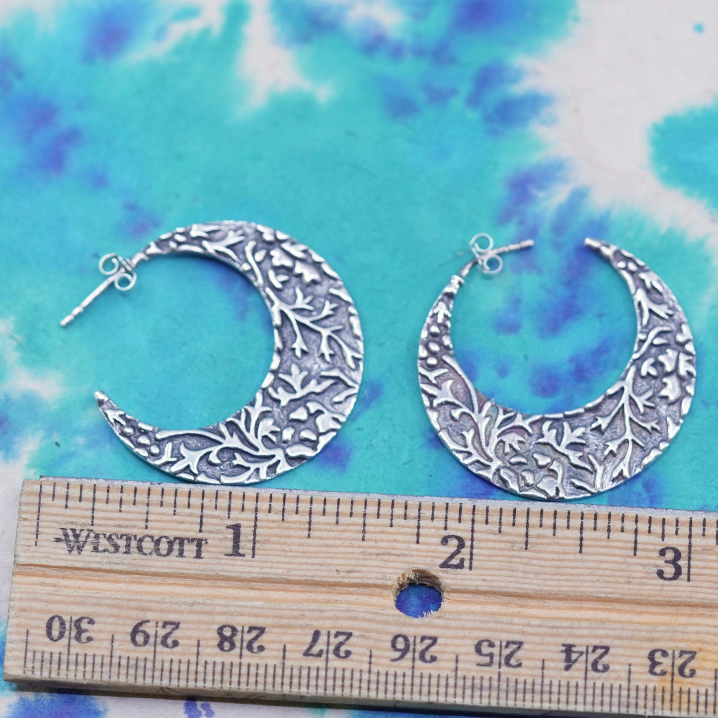 1.25”, vintage Sterling silver handmade earrings, textured 925 huggie studs