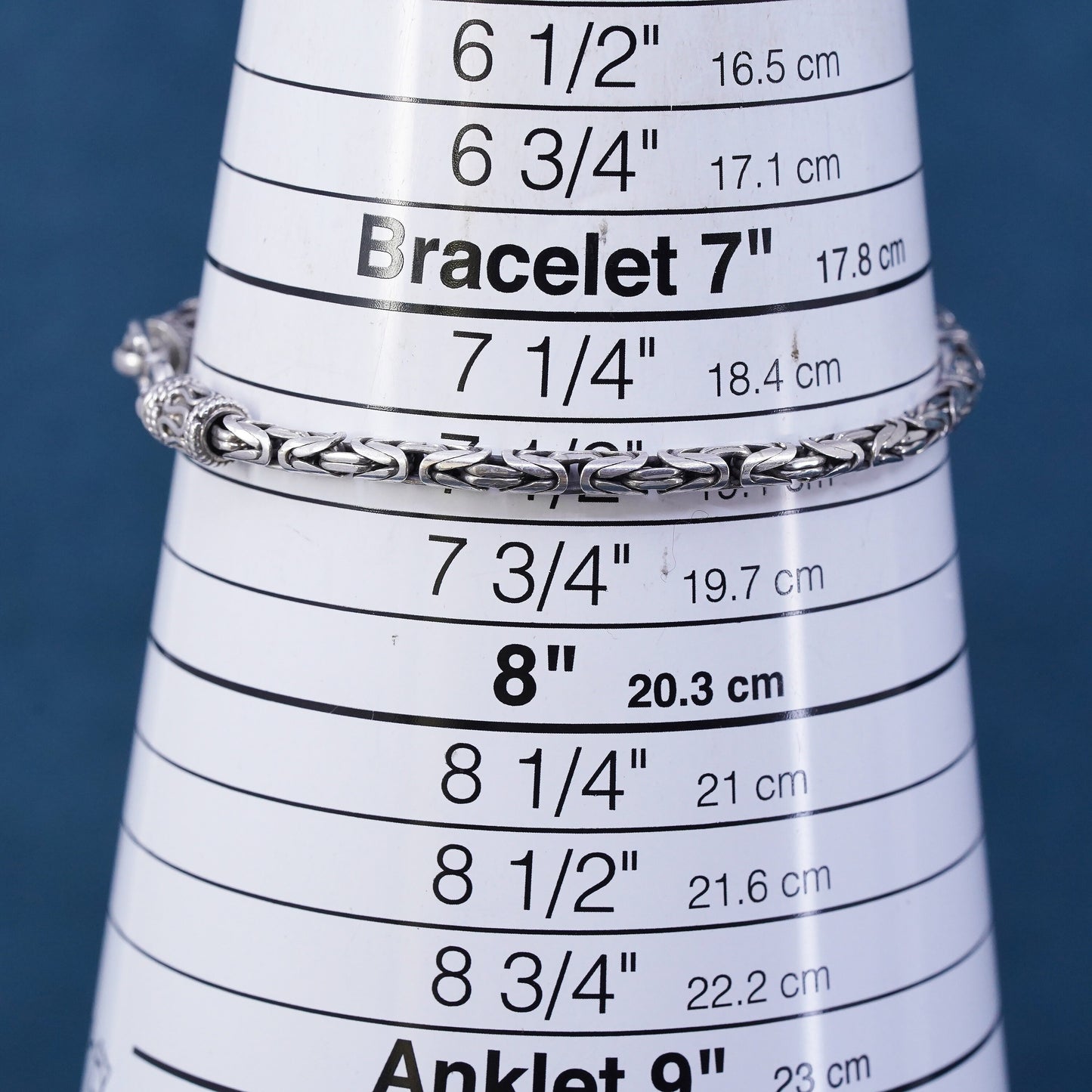 7.5", Sterling silver men's bracelet, 925 handmade Byzantine, birdcage chain