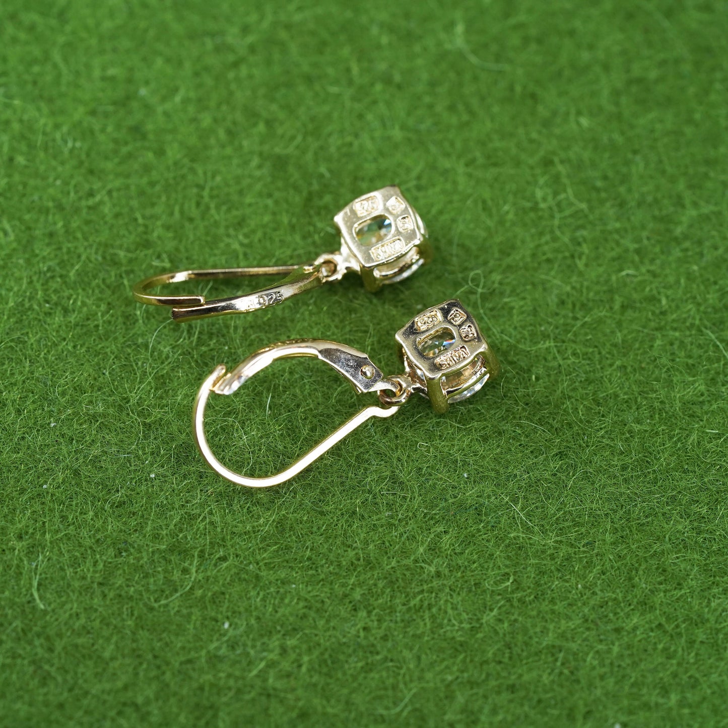 Vintage vermeil gold over sterling 925 silver handmade earrings with round CZ