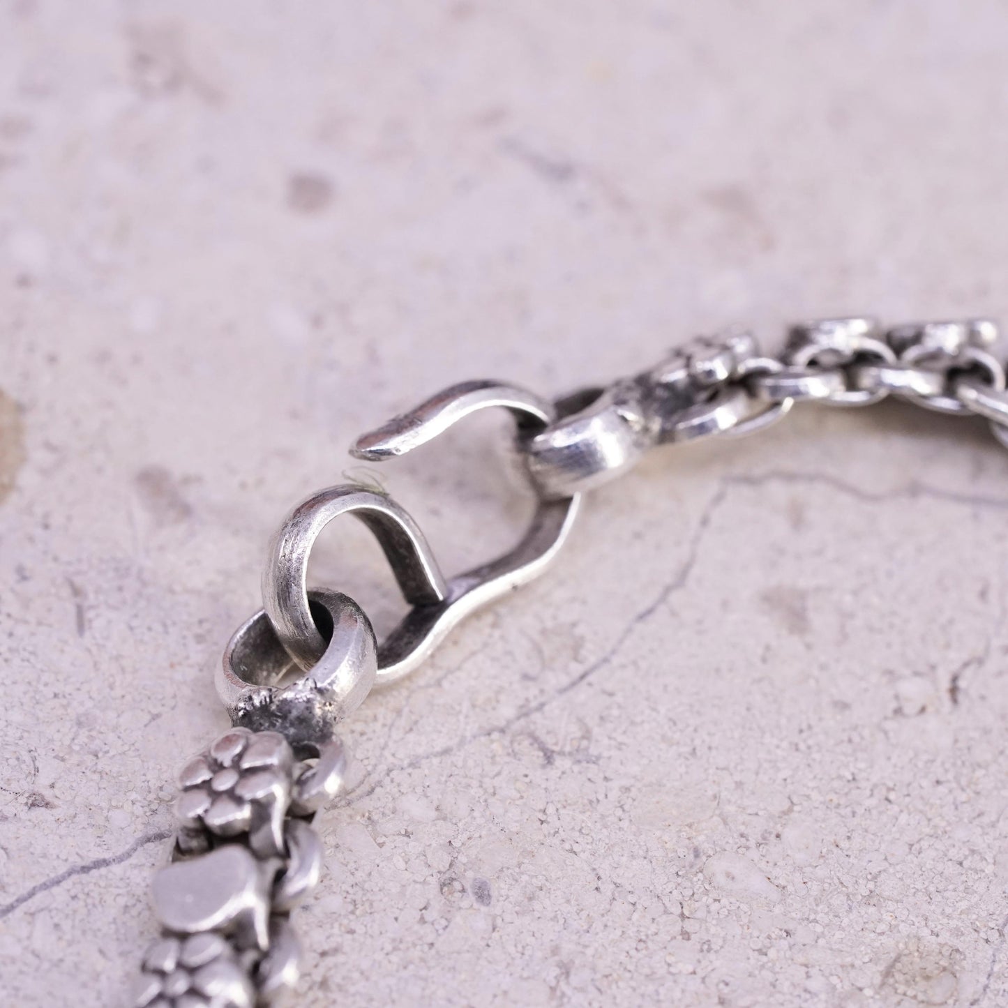7.25", vintage Sterling silver handmade tennis bracelet, 925 flower links