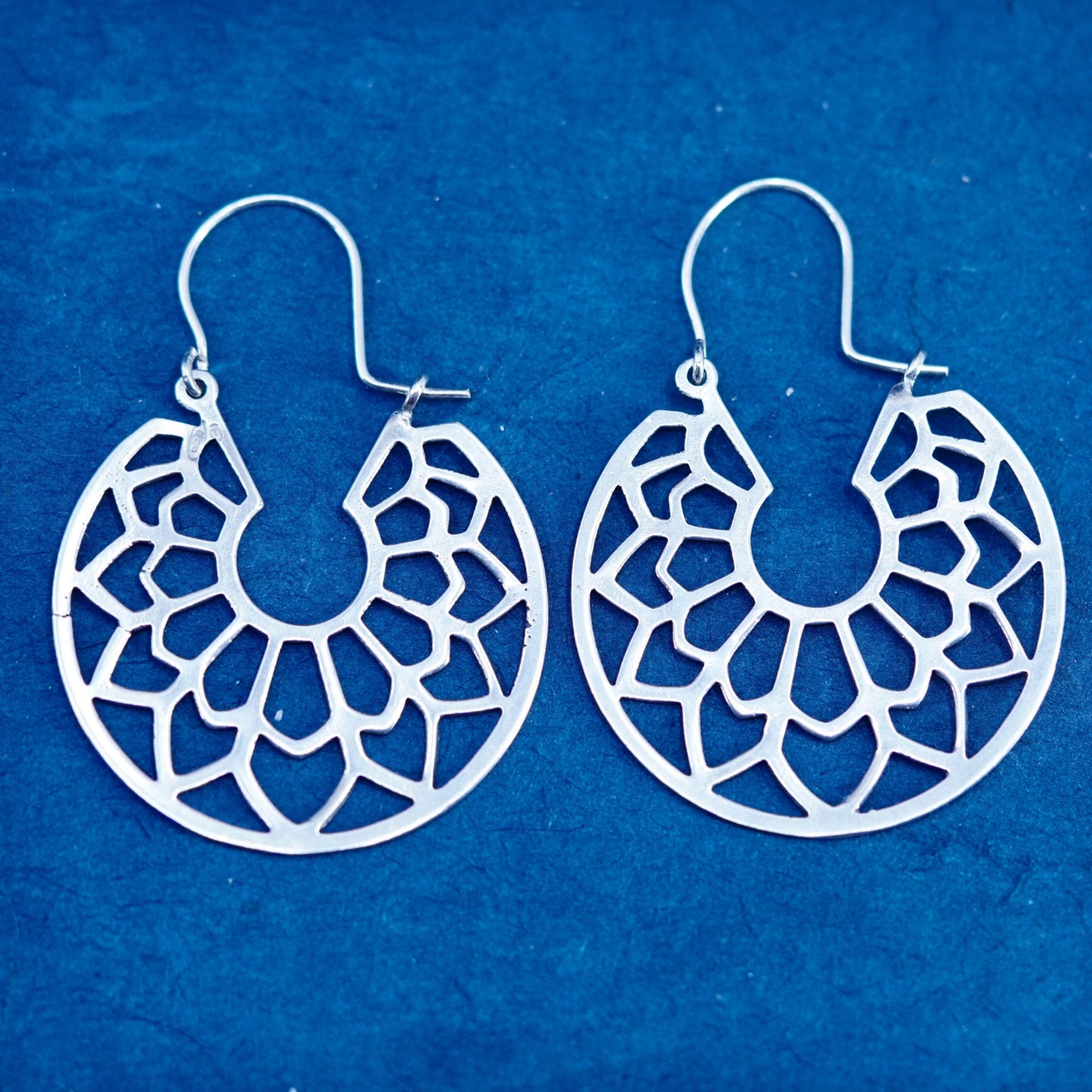 1.25”, Vintage Sterling silver handmade earrings, filigree 925 hoops