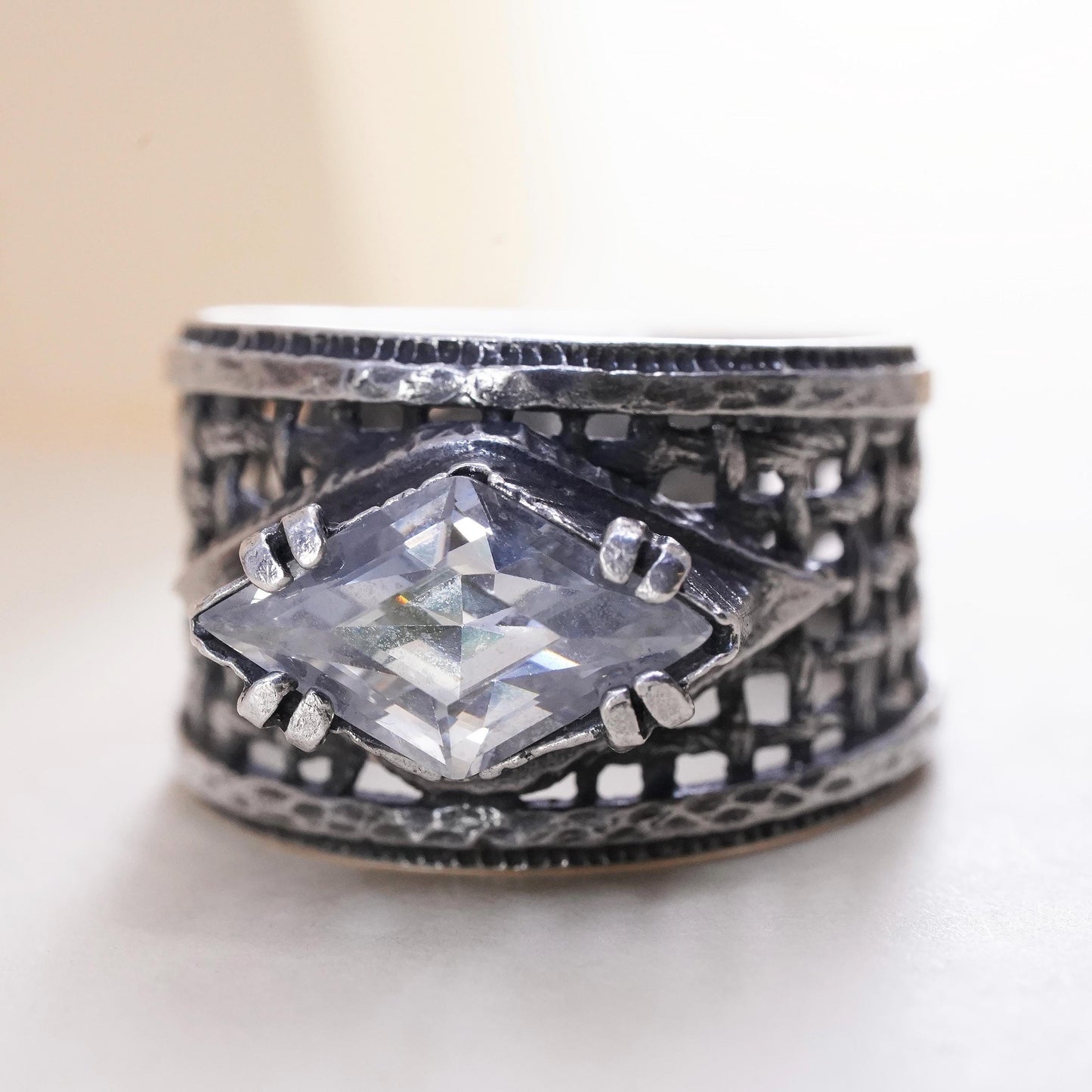 Size 7.5, Silpada 925 Sterling Silver Cubic Zirconia Filigree Ring CZ R1737