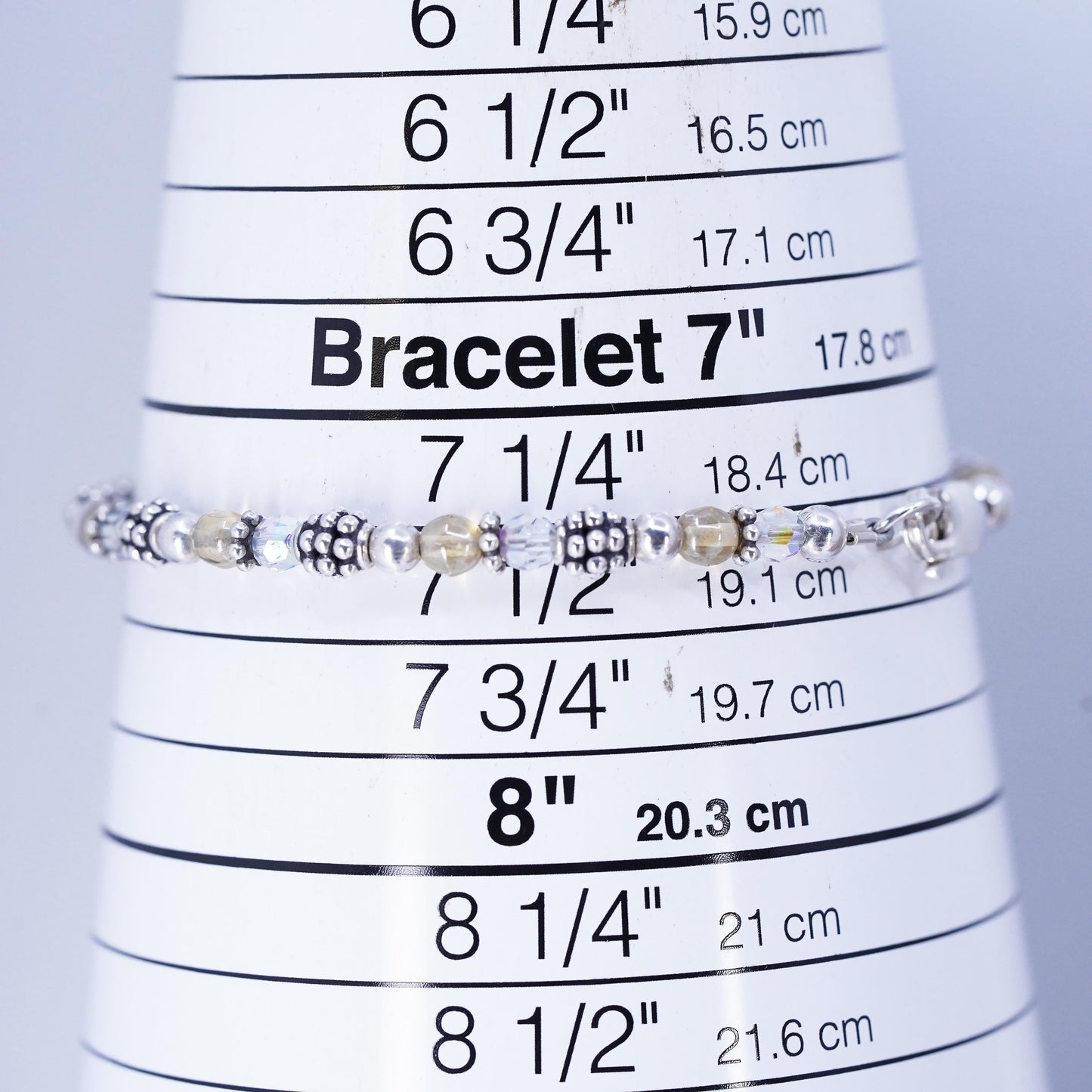 7.5", Vintae Sterling 925 Silver Handmade Bracelet, Crystal beads