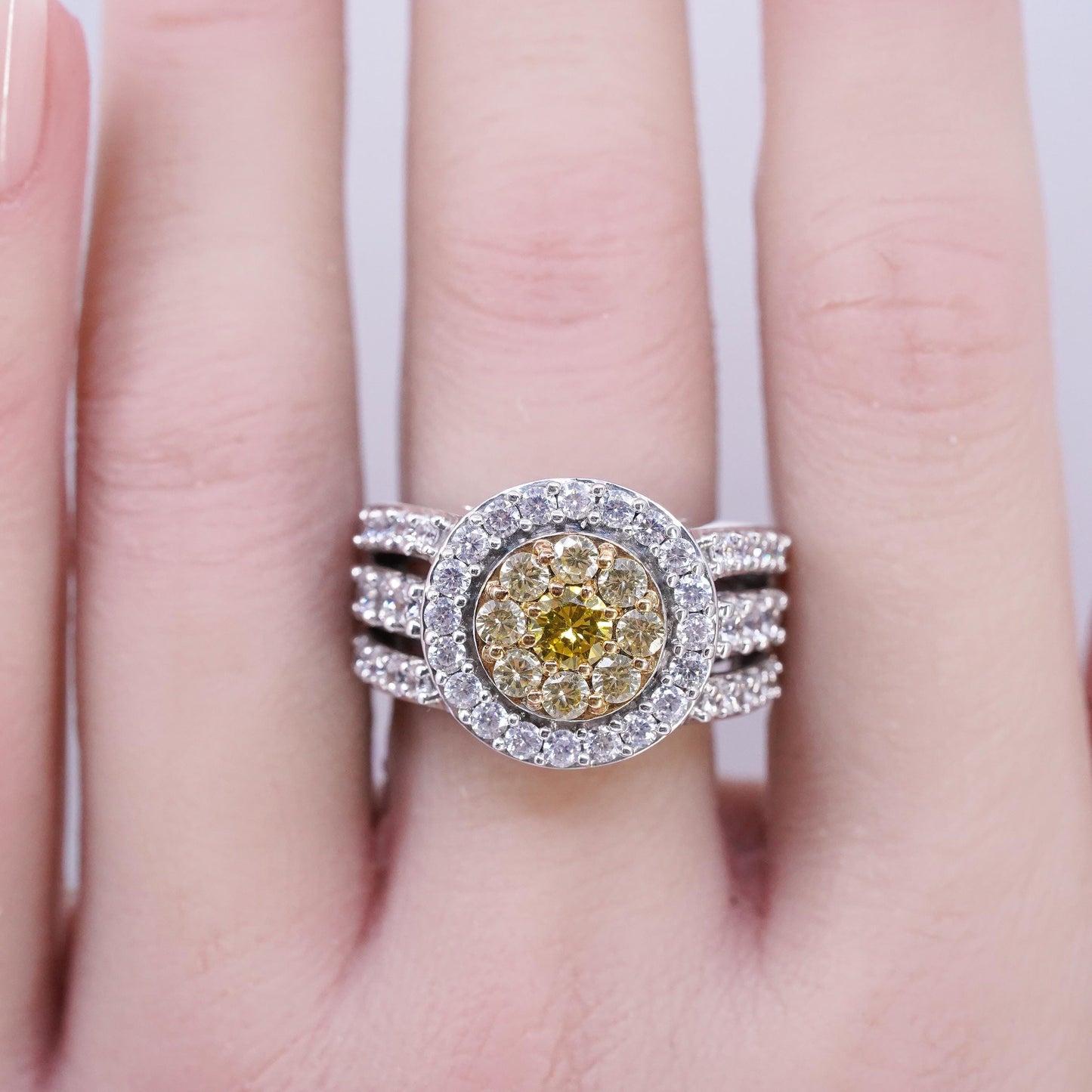 Size 9.25, vintage SJD Sterling 925 silver statement ring with cluster citrine