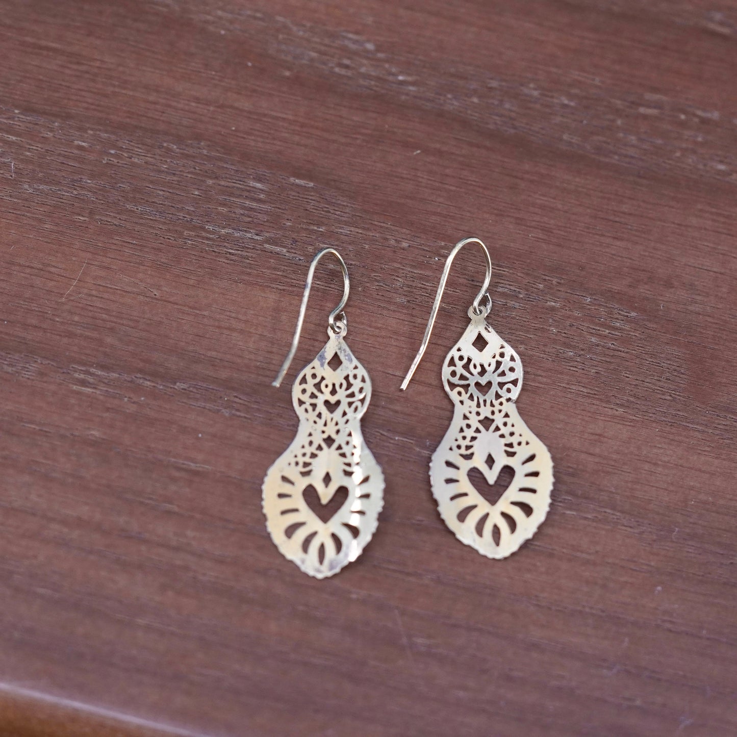 vermeil gold Sterling silver handmade earrings, 925 Bali Filigree teardrops