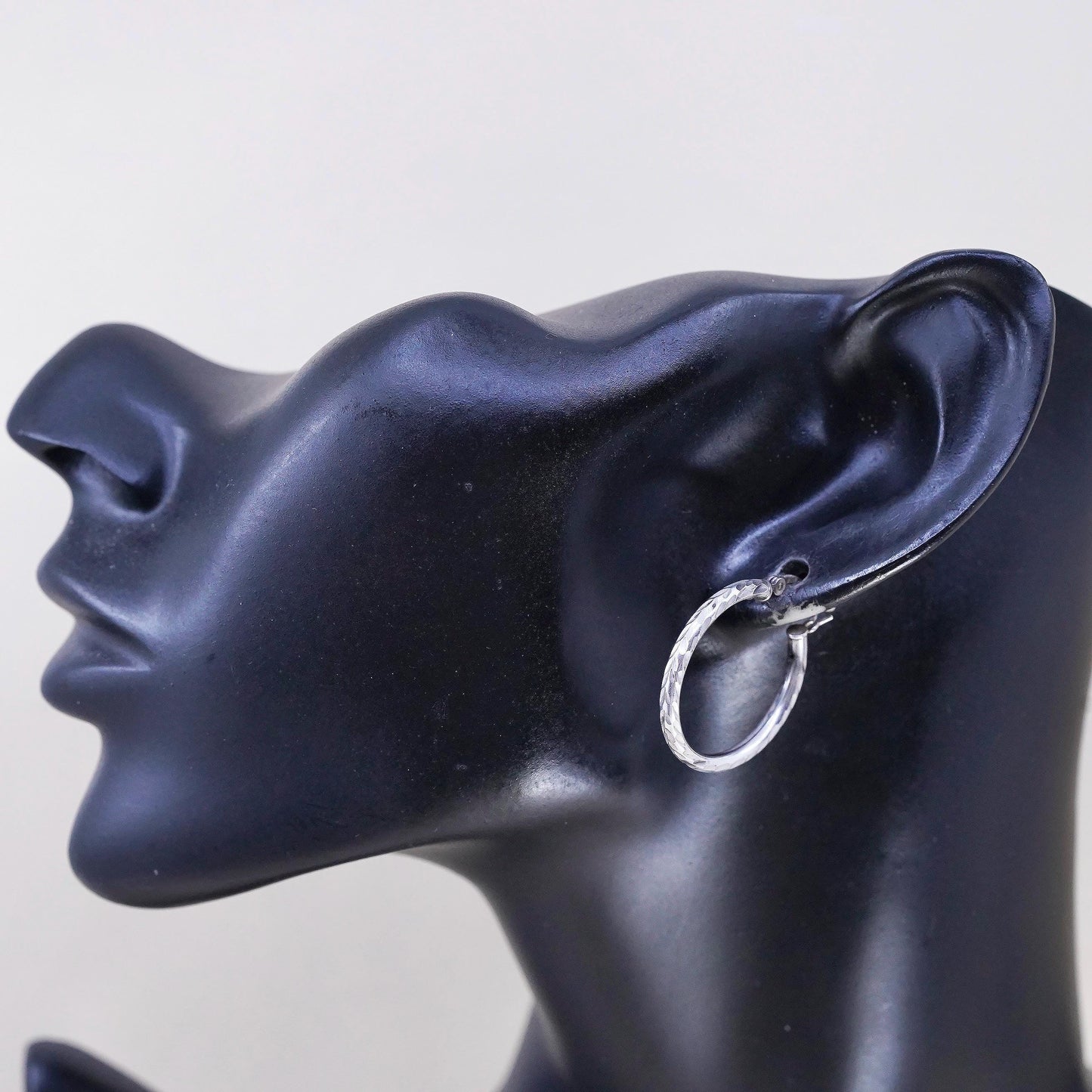 1”, Vintage sterling silver loop earrings, textured minimalist primitive hoops