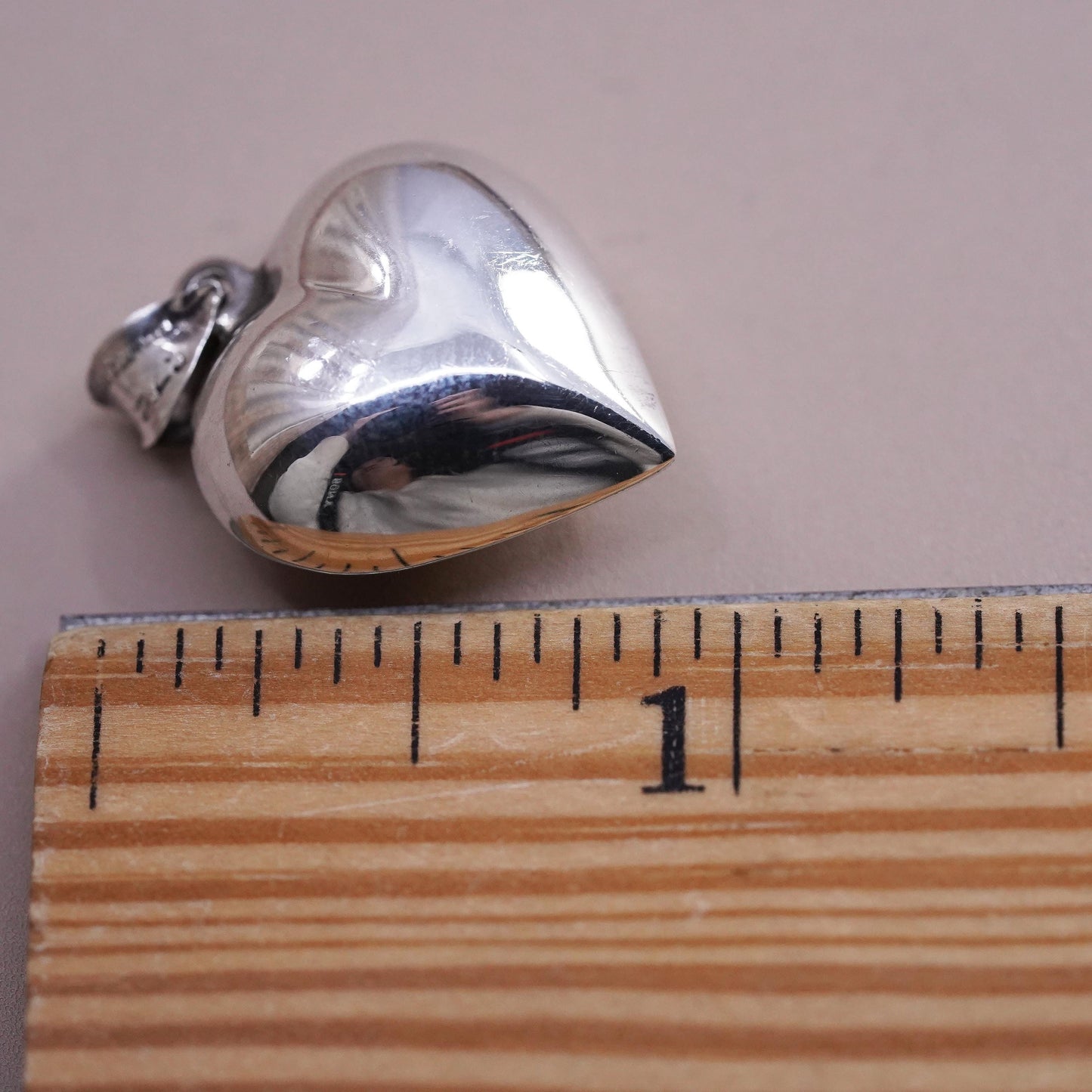 Vintage Sterling silver handmade pendant, puffy 925 heart