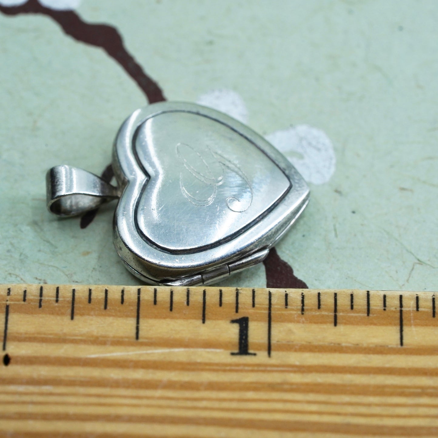 Vintage sterling silver photo locket charm pendant, 925 heart engraved “G”