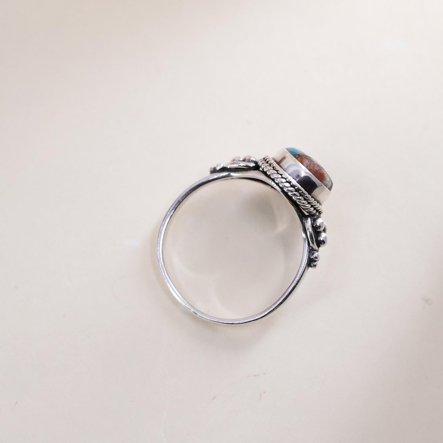 Size 8, southwestern sterling silver ring, handmade 925 silver ring turquoise
