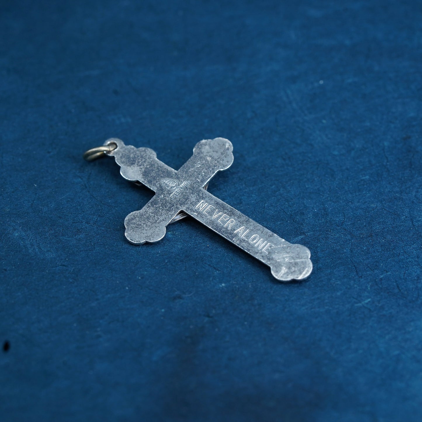 Vintage Sterling silver handmade pendant, 925 cross with Relief Jesus