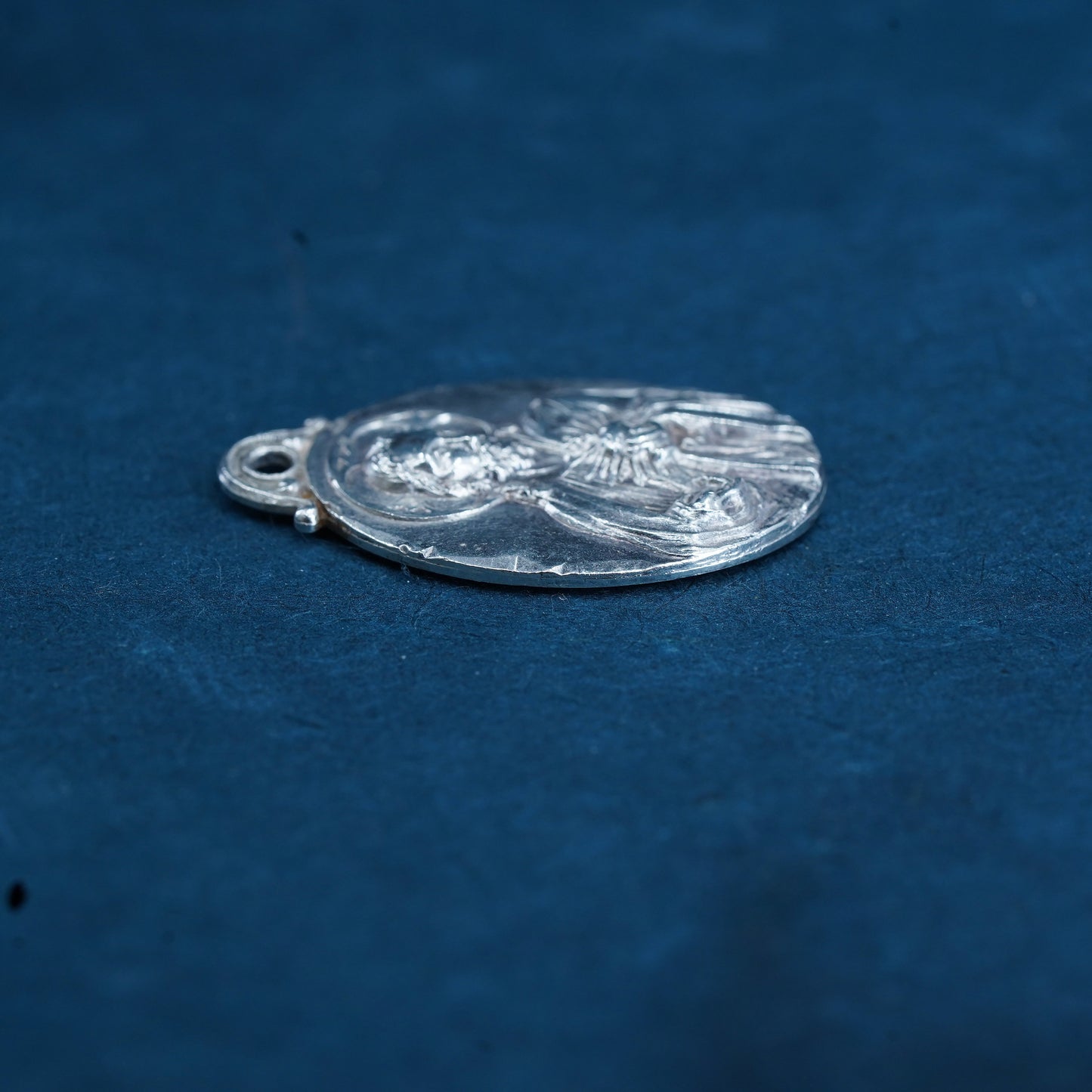 Vintage Sterling silver handmade pendant, 925 relief Jesus Virgin Mary charm