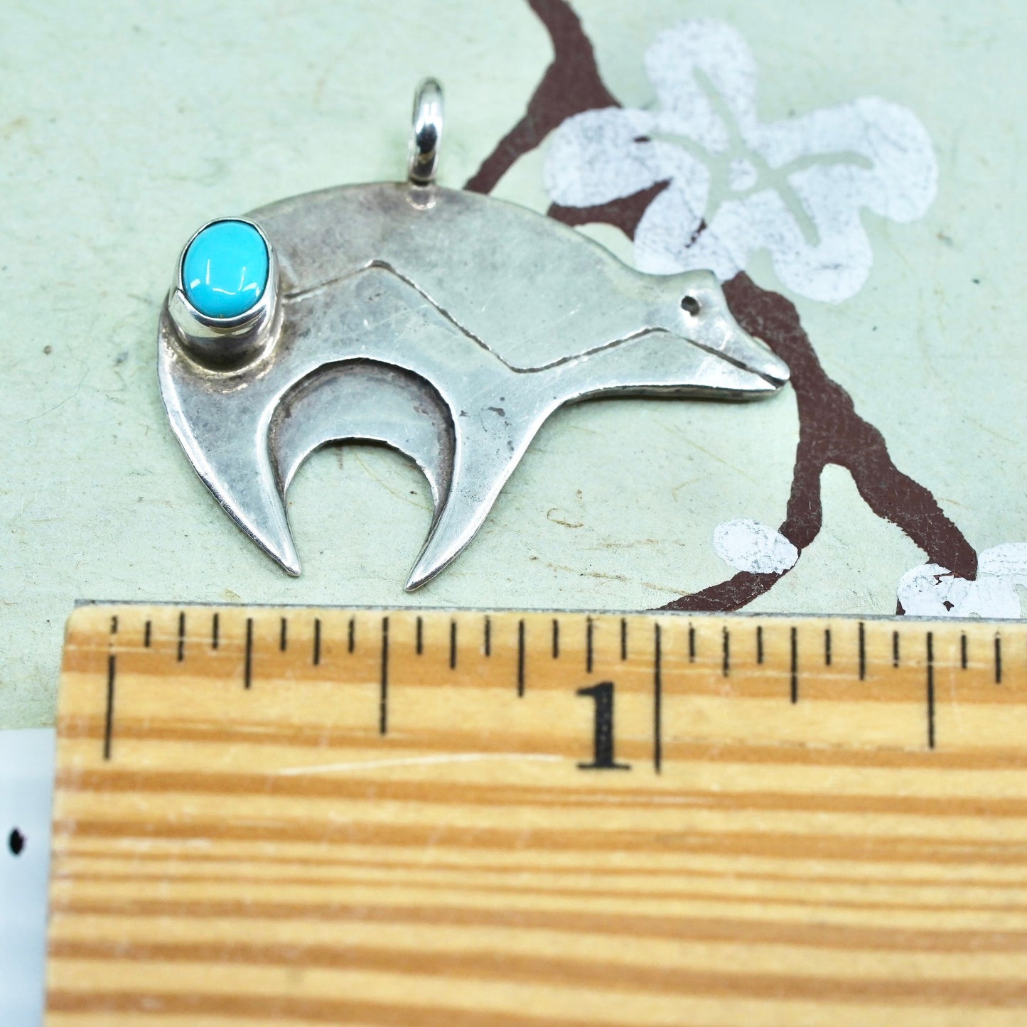 Native American Navajo MAC Sterling Silver 925 polar bear pendant turquoise