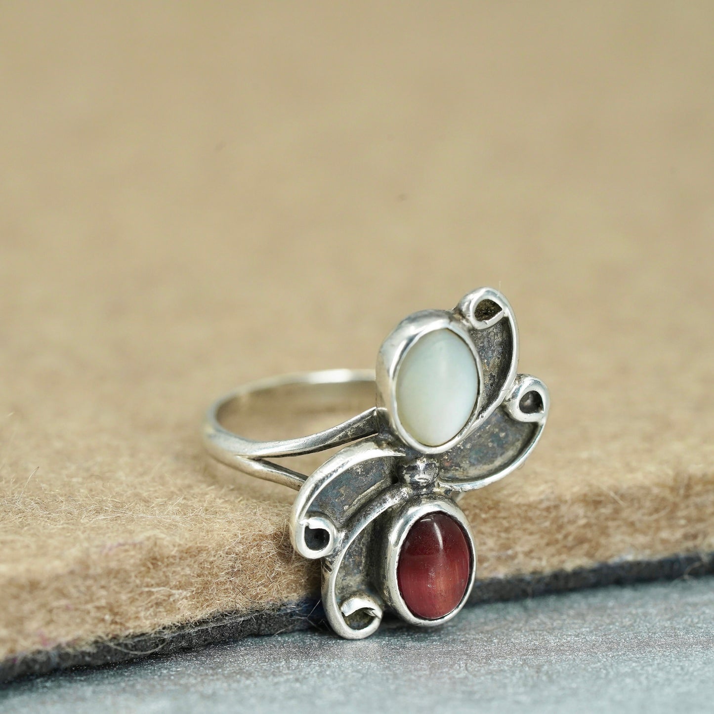 Size 5.5, southwestern Sterling 925 silver handmade ring with red tiger eye