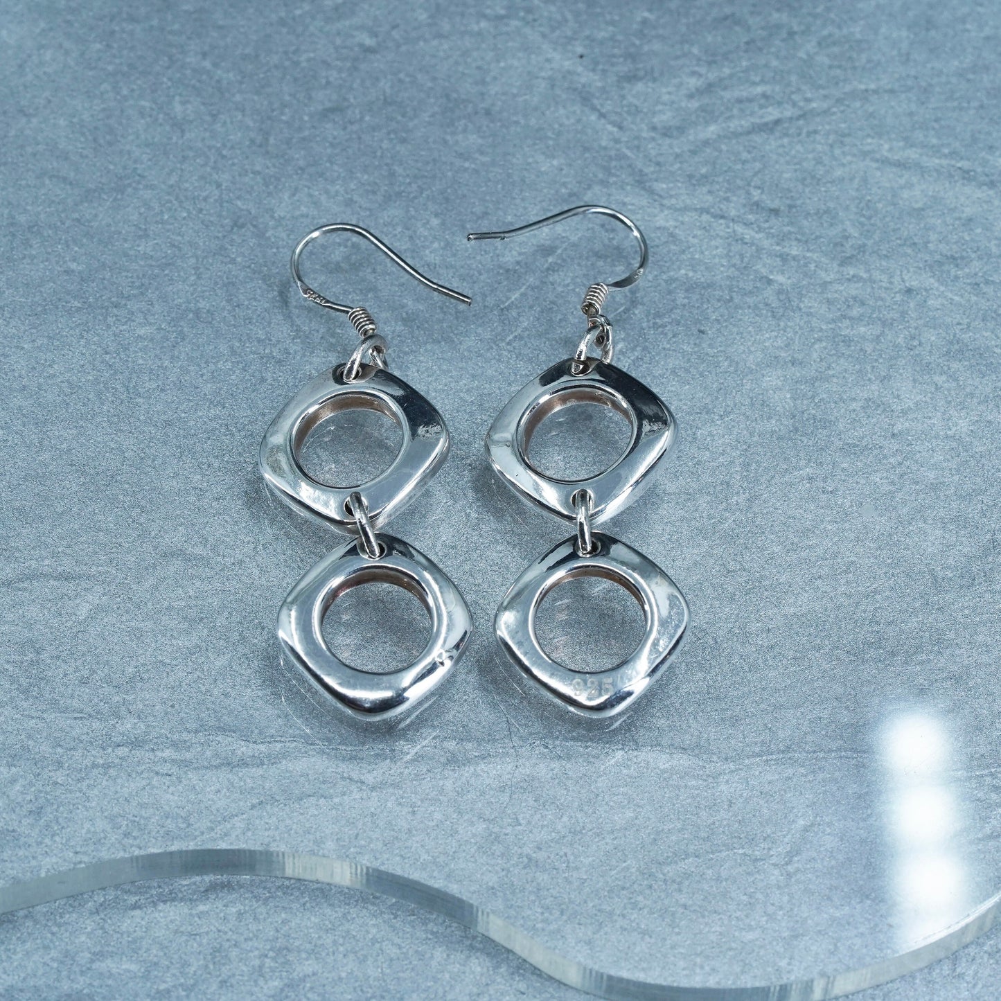 Vintage modern Sterling 925 silver handmade square shaped earrings