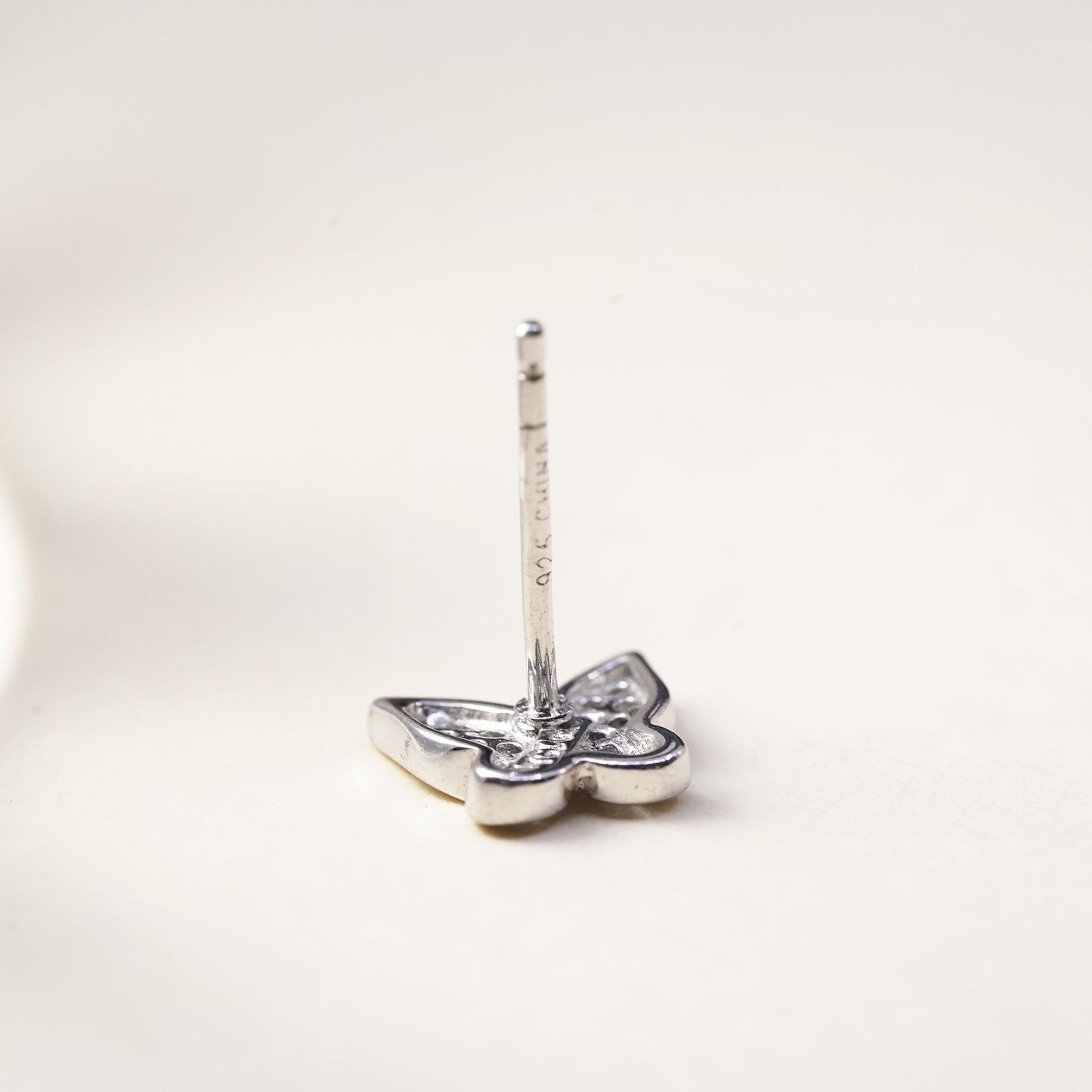 Vintage handmade single earring. Sterling 925 silver cz butterfly stud