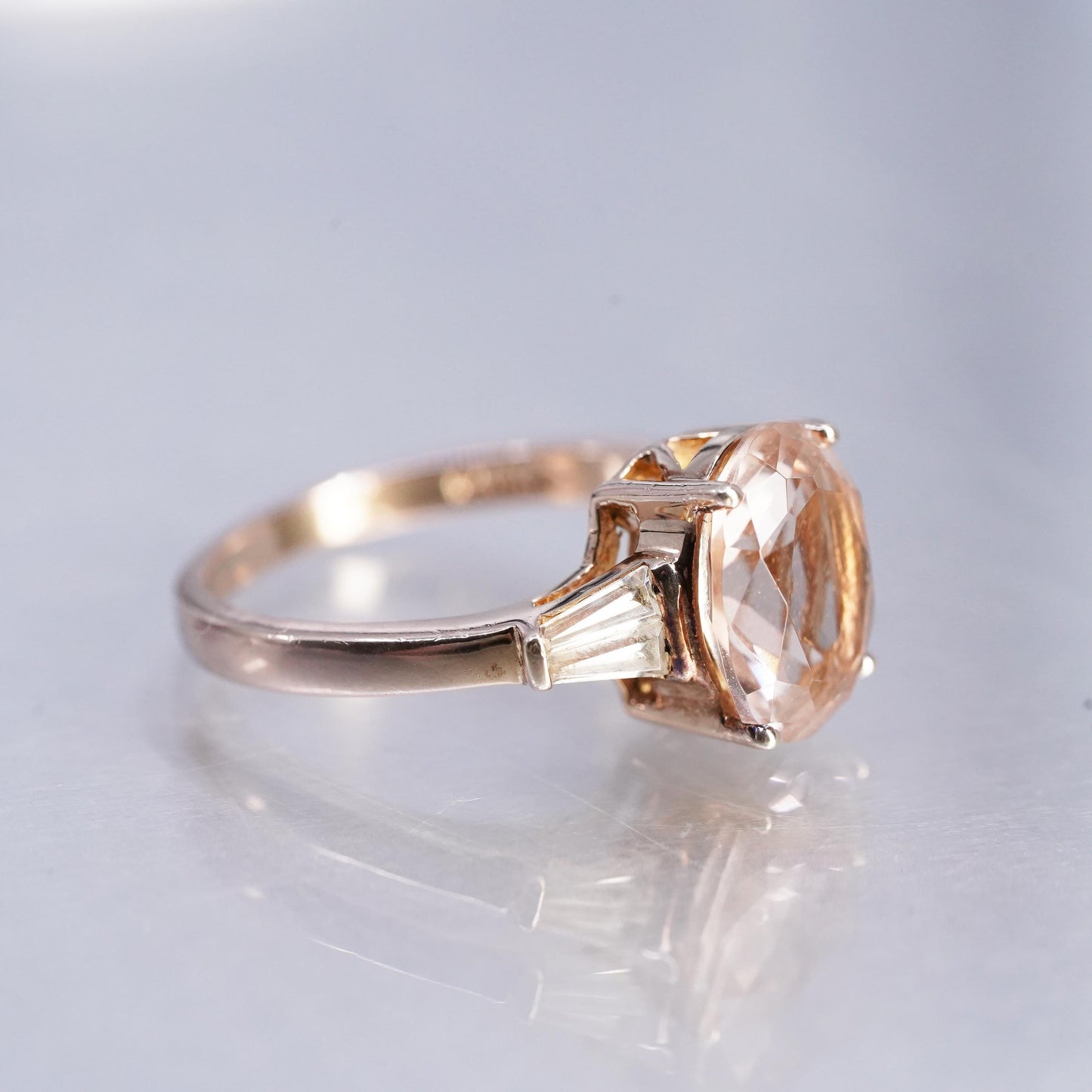 Size 7, vermeil rose gold over Sterling 925 silver ring oval orange crystal Cz