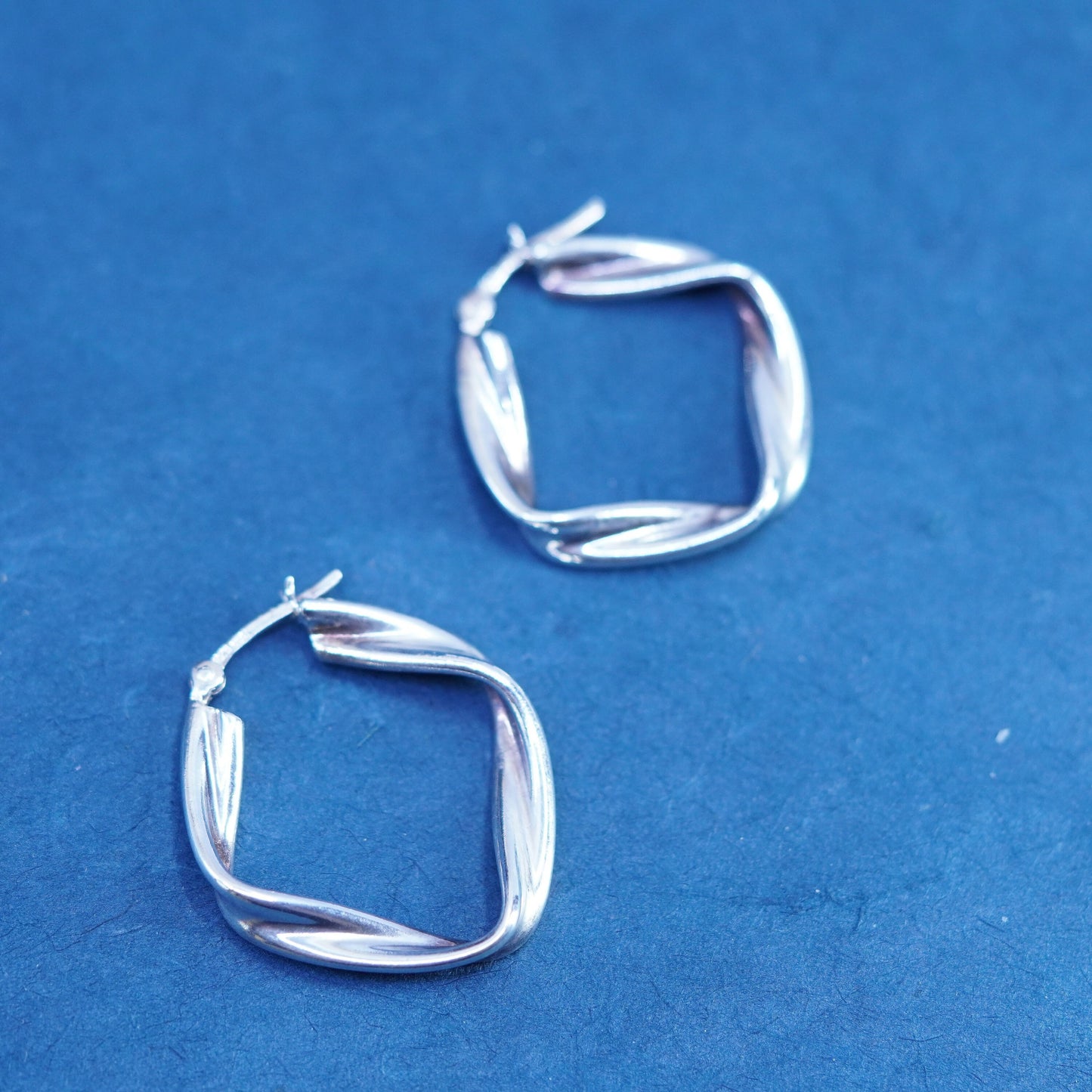 1.5”, vintage Sterling silver handmade earrings, 925 entwined hoops, huggie