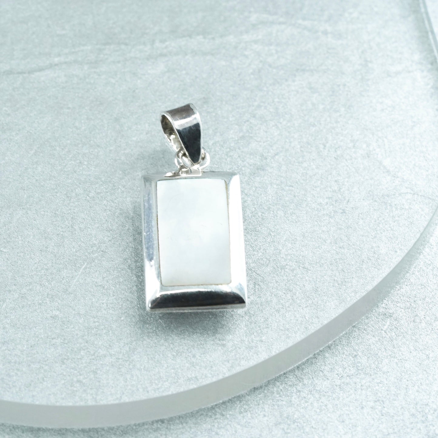 Vintage sterling 925 silver handmade pendant with mother of pearl inlay
