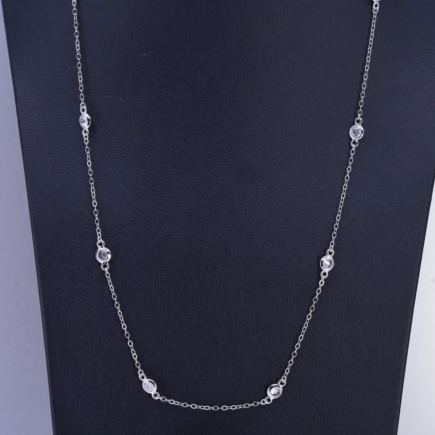 18+4", vintage Sterling 925 silver handmade circle pendant necklace with Cz