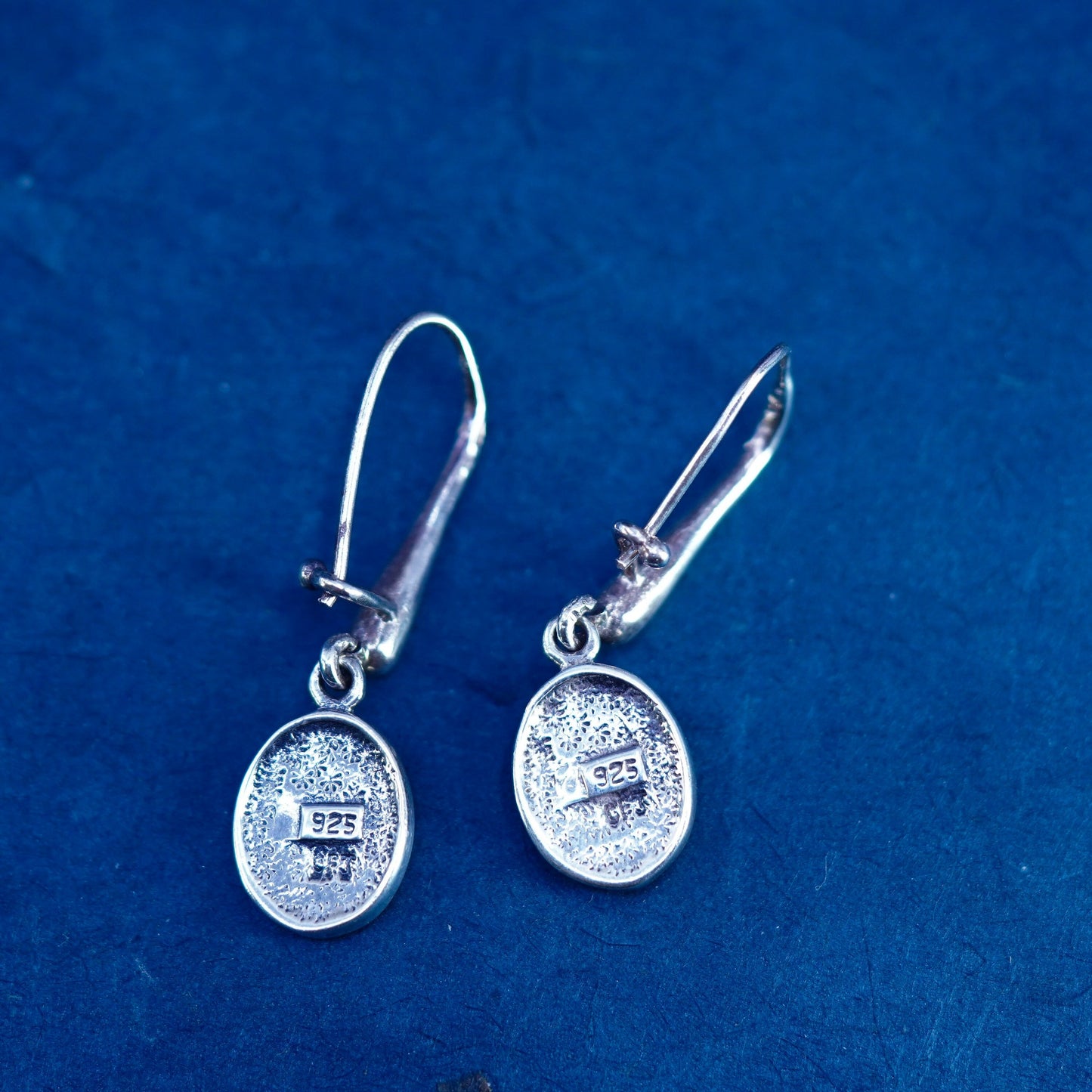 sterling silver handmade earrings, 925 oval drops with mother of pearl inlay