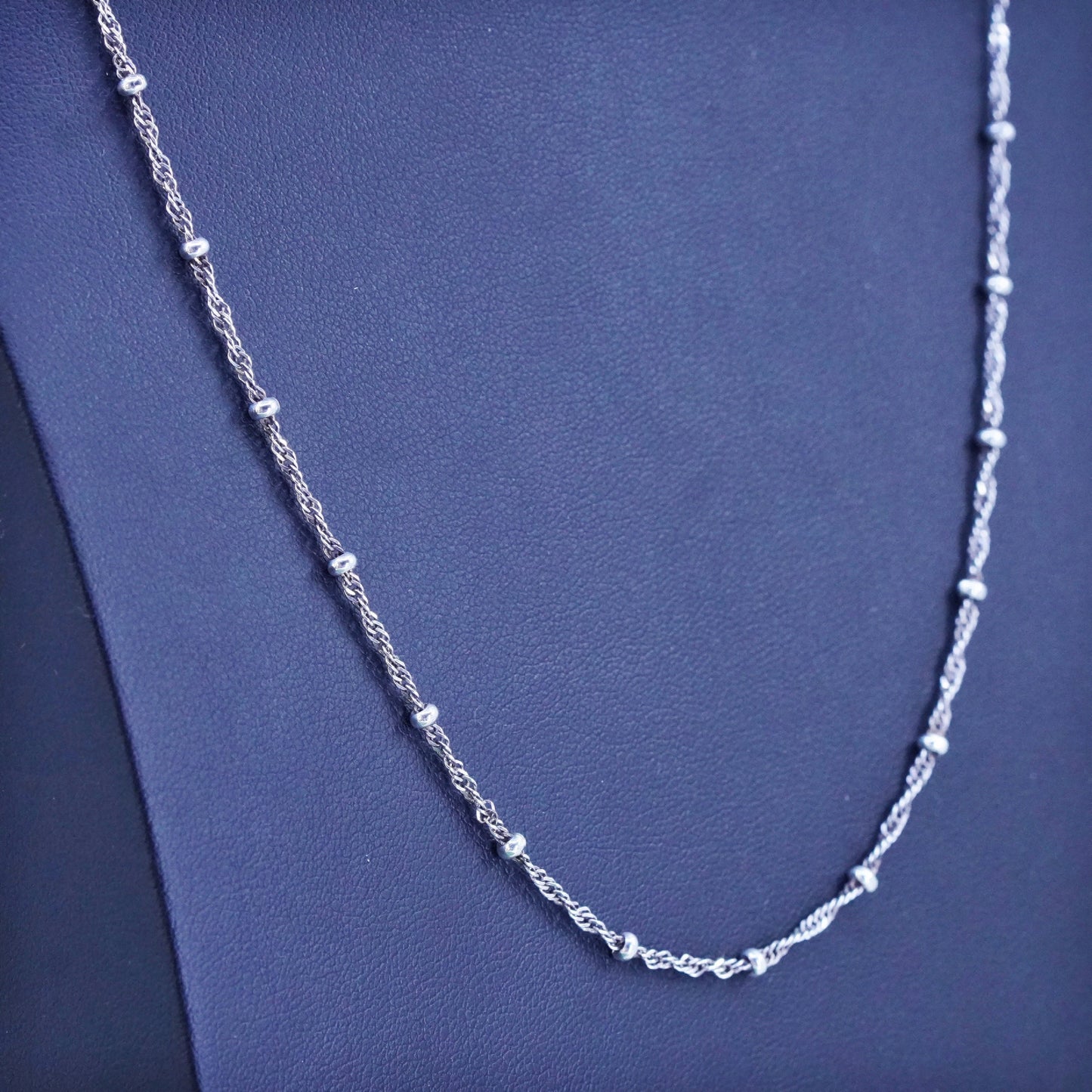 20" Italian sterling silver 925 silver twisted curb chain with beads, necklace