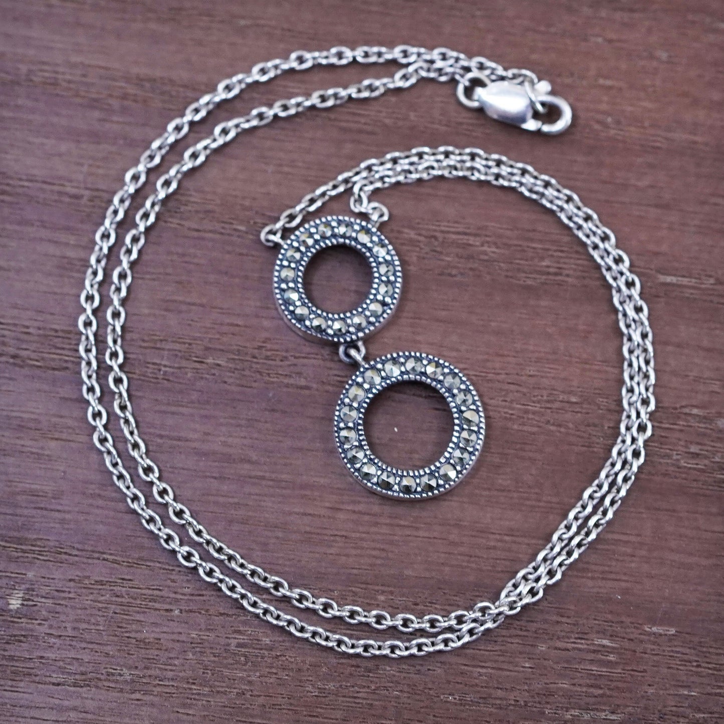 16”, Judith Jack Sterling silver necklace, 925 chain circle pendant marcasite