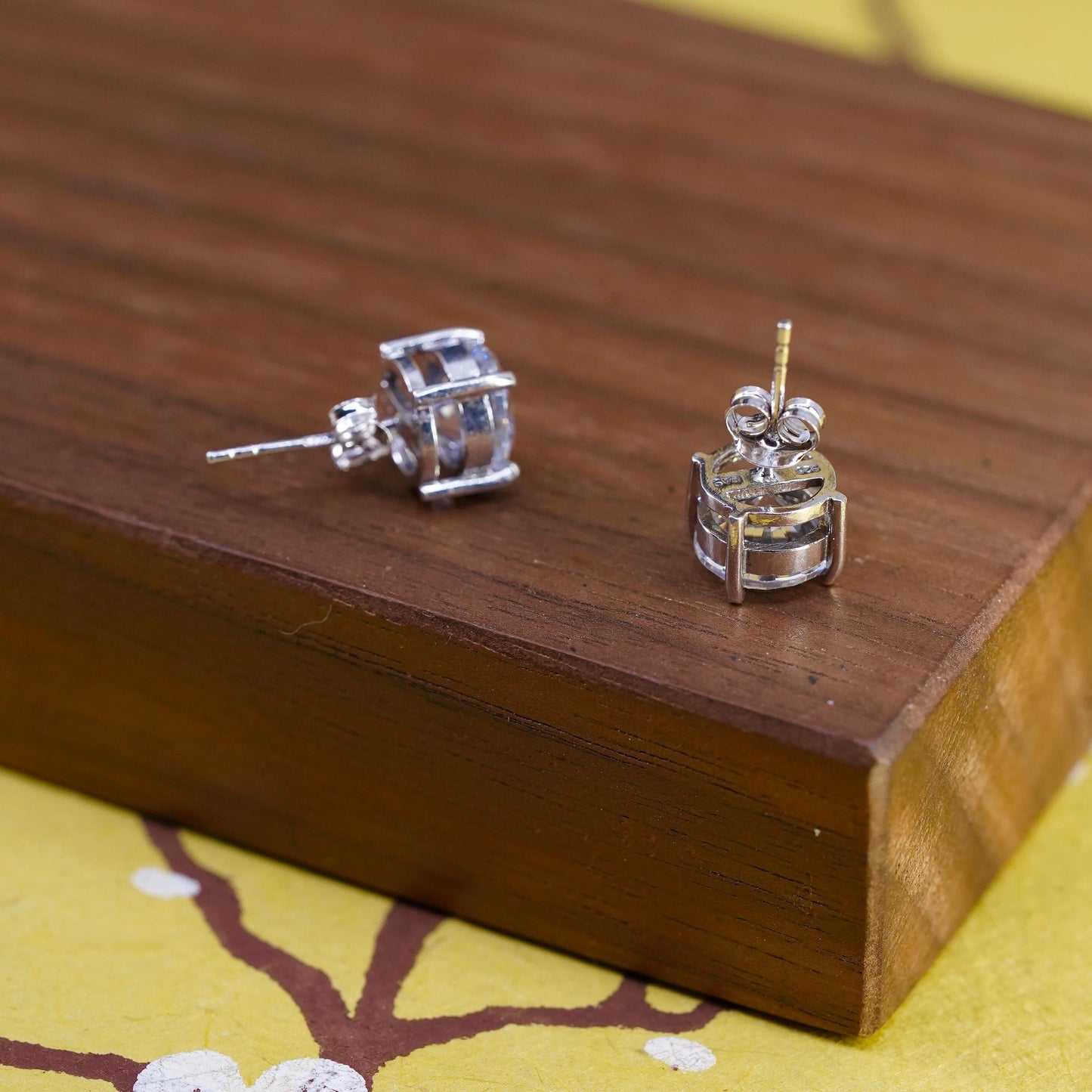 8mm, vintage Sterling 925 silver studs, clear cz earrings