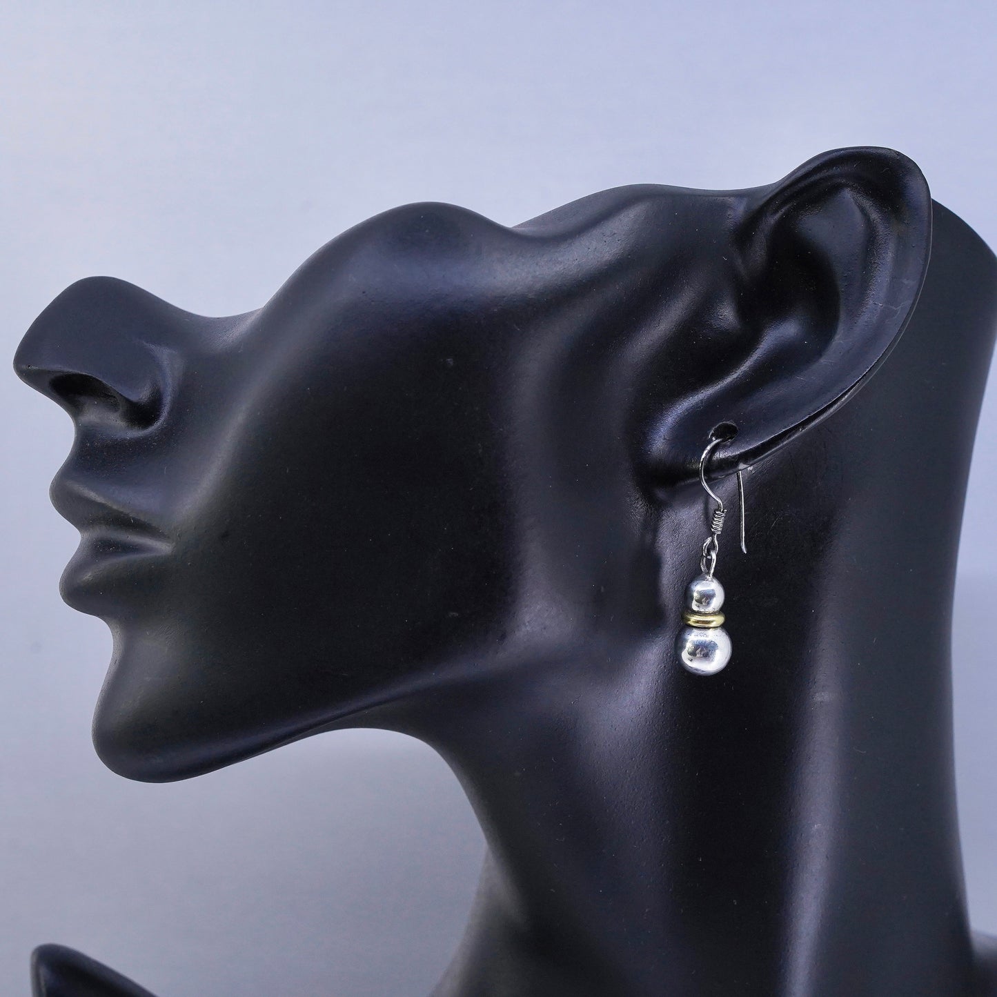Vintage two tone Sterling 925 silver teardrop earrings with beads