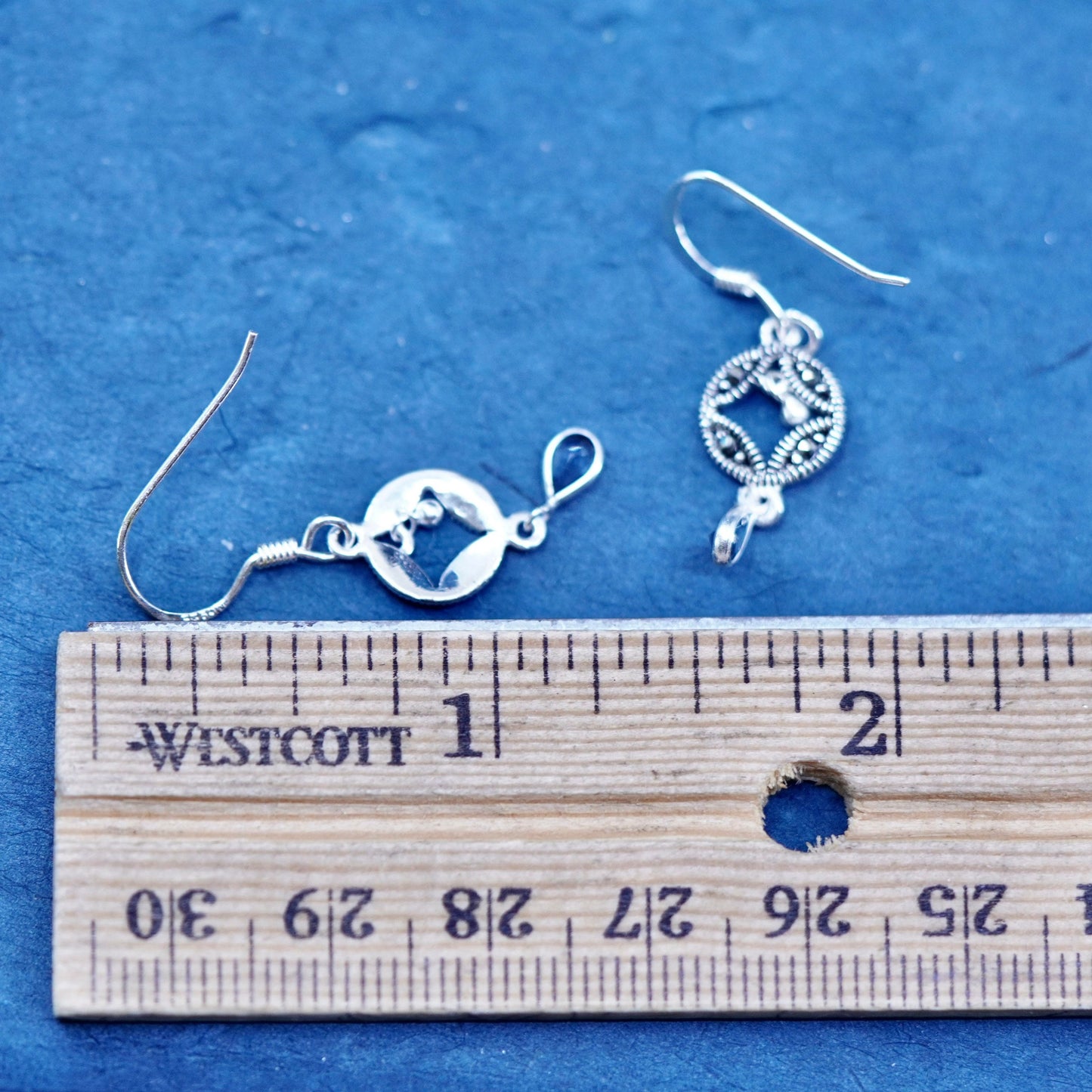 sterling 925 silver circle earrings with marcasite and teardrop smoky crystal