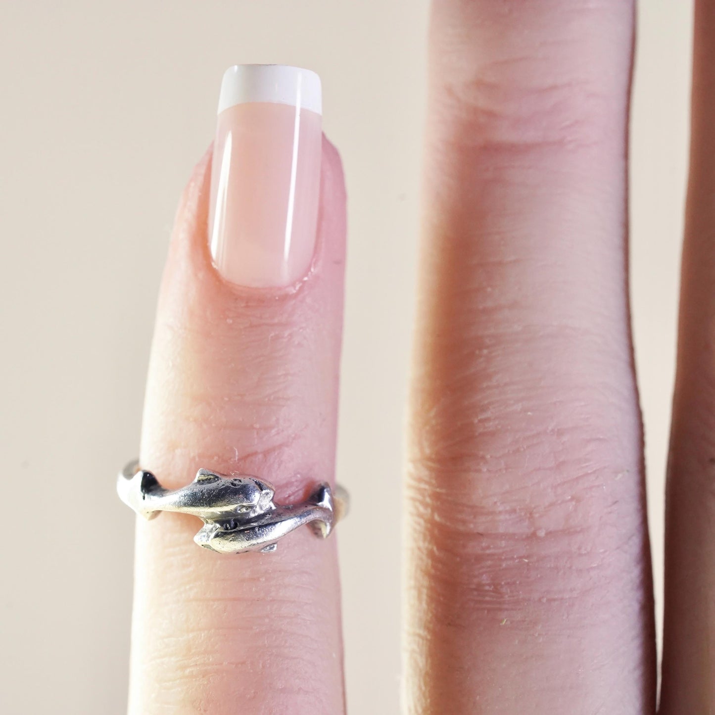 Size 1, VTG Mexico sterling silver ring, wrap 925 handmade dolphin open band